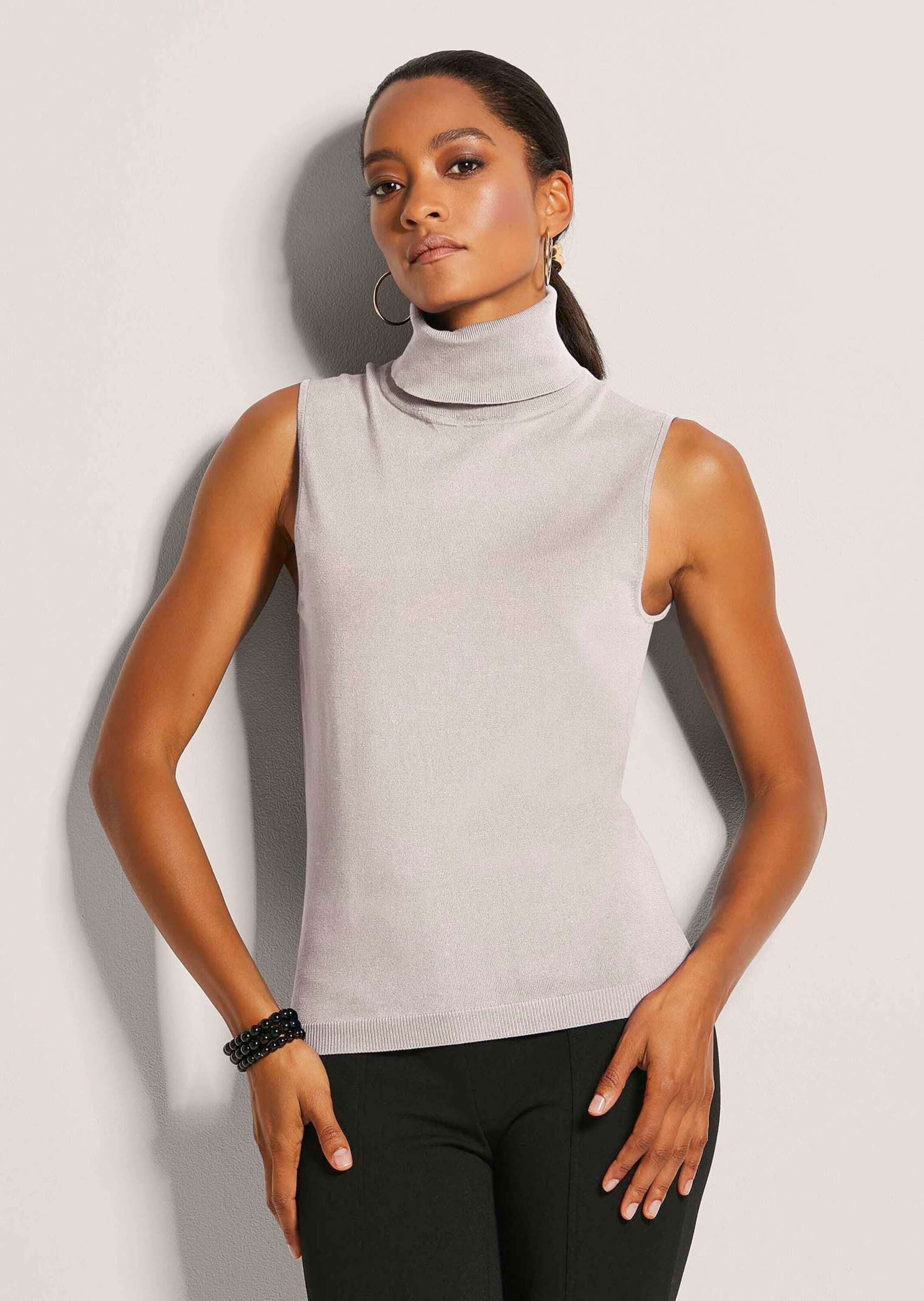 MADELEINE Strickpullover Viskosepullover ohne Ärmel Pullunder mit Rollkrage günstig online kaufen