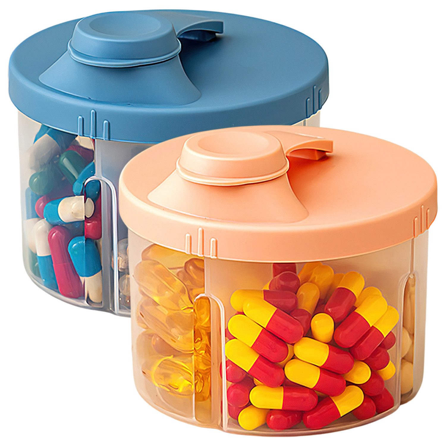 Refttenw Pillendose Aufbewahrungsbox,Pillendose mit Sicherheitsdeckel,4 Fächer,2 Stück (2 St)