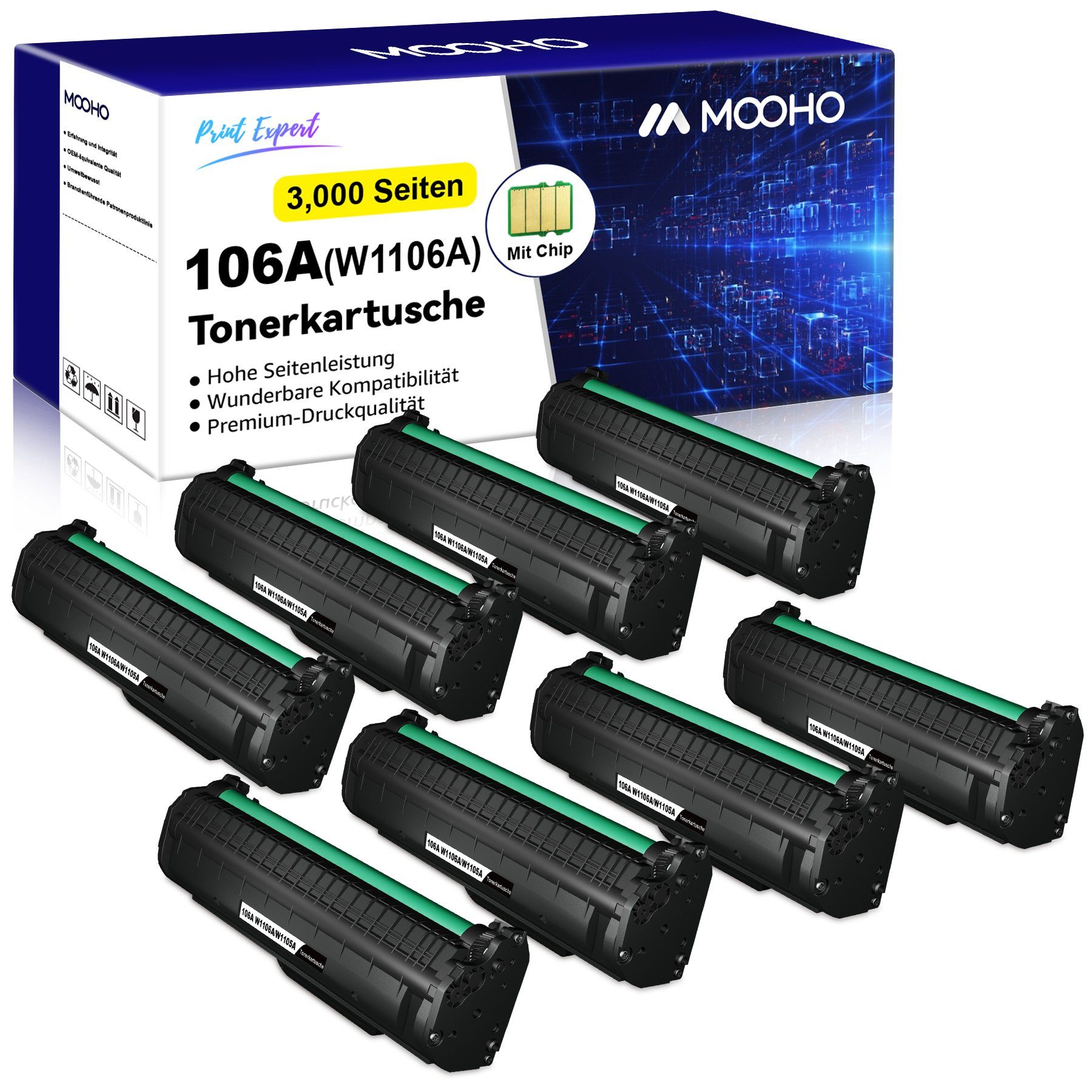 MOOHO Tonerkartusche Kompatibel 137fnw 135wg MFP W1106 135r 135a (3,000*8 XL 107a 107w 106 107r Seiten) A, 135w (Laser für Schwarz A 137fwg), HP Drucker