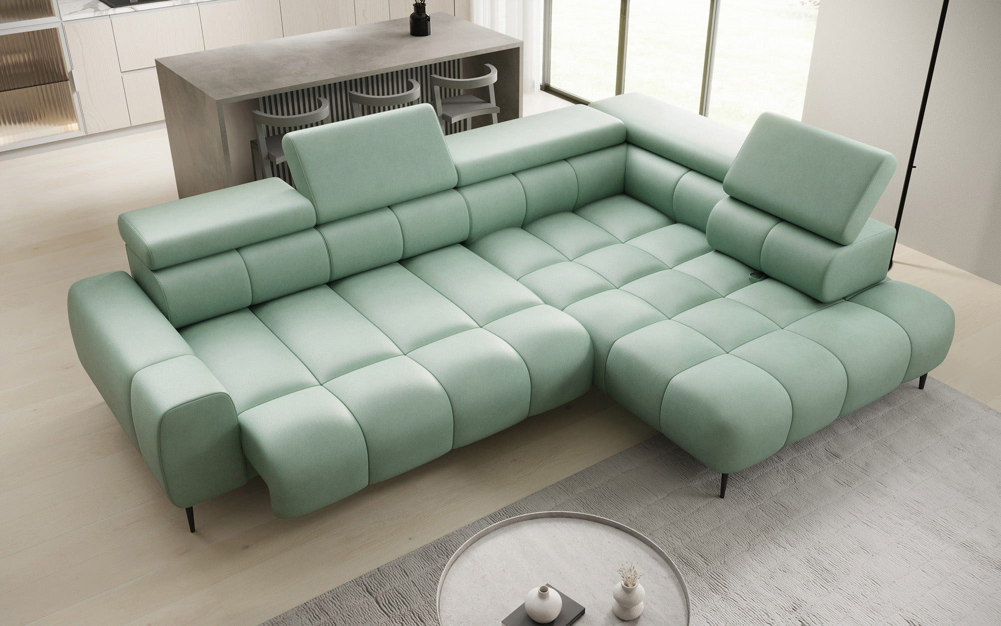Luxusbetten24 Schlafsofa Designer Sofa Ceora L in Echtleder, mit elektrischer Schlaffunktion und verstellbarerer Rückenlehne
