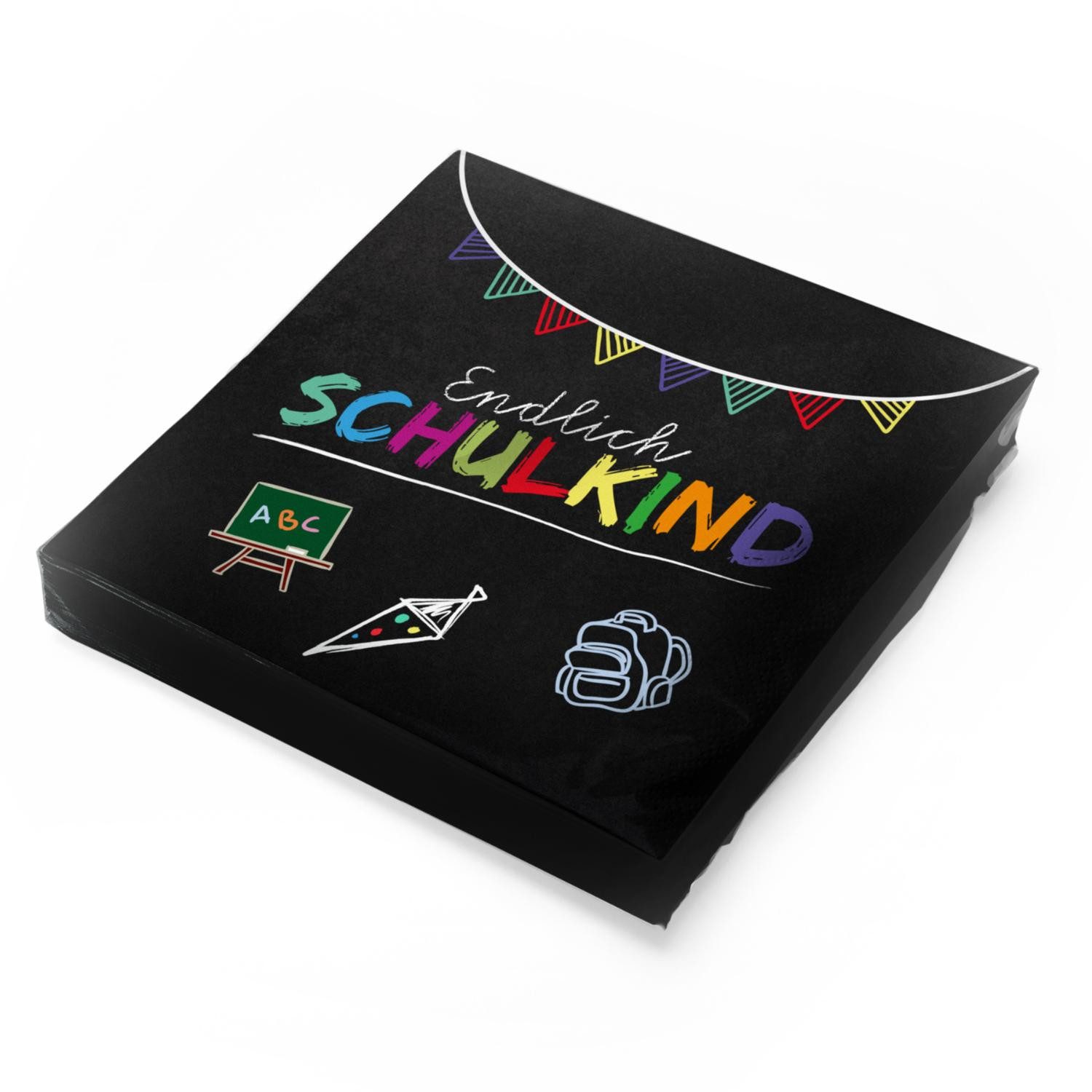 itenga Papierserviette itenga 20x Serviette Schulanfang Endlich Schulkind SCHWARZ
