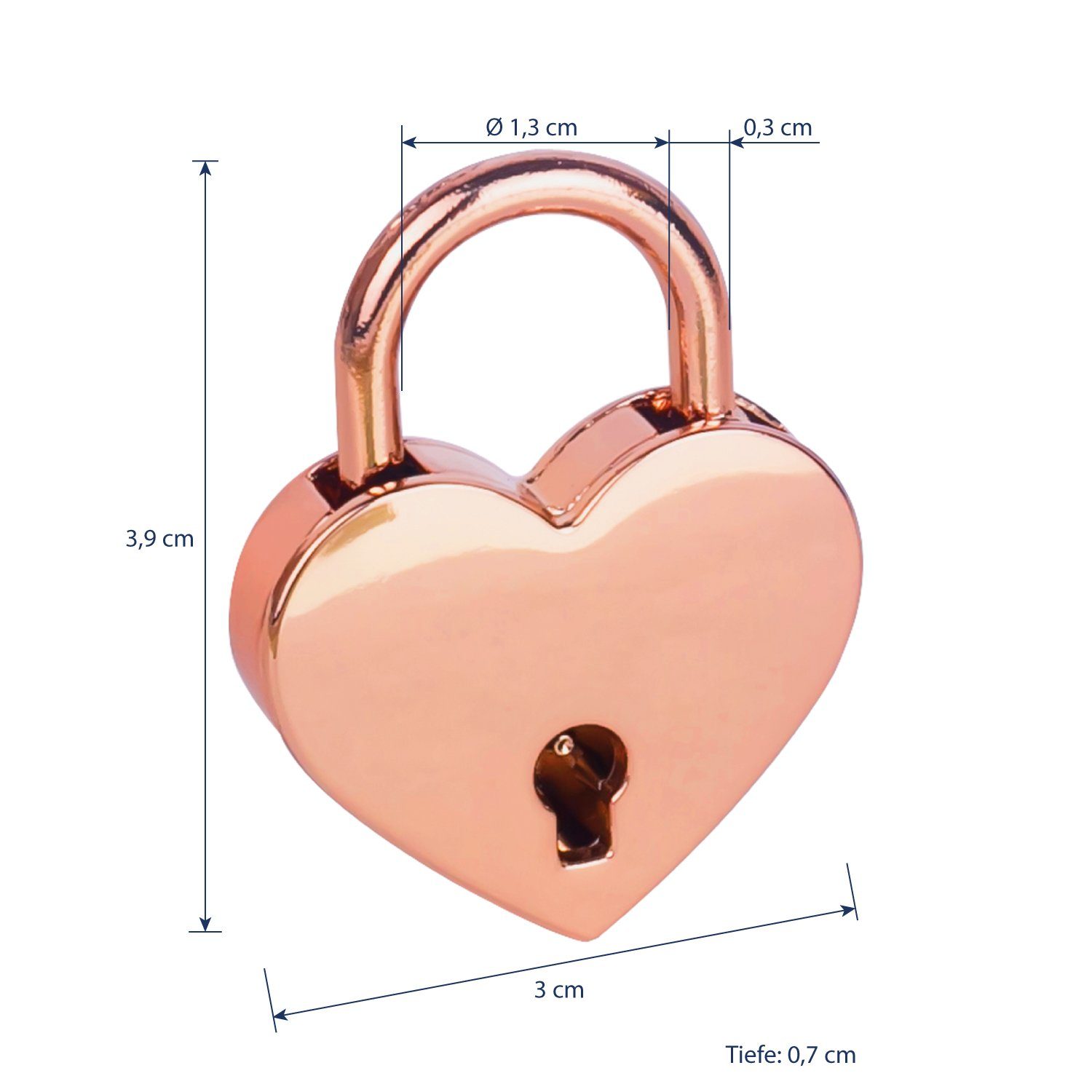 HMF Vorhängeschloss Mini Deko Vorhängeschloss mit Schlüssel in Herzform, (1-tlg), 3,9 x 3 x 0,7 cm, hübsches Deko Herzschloss, Roségold