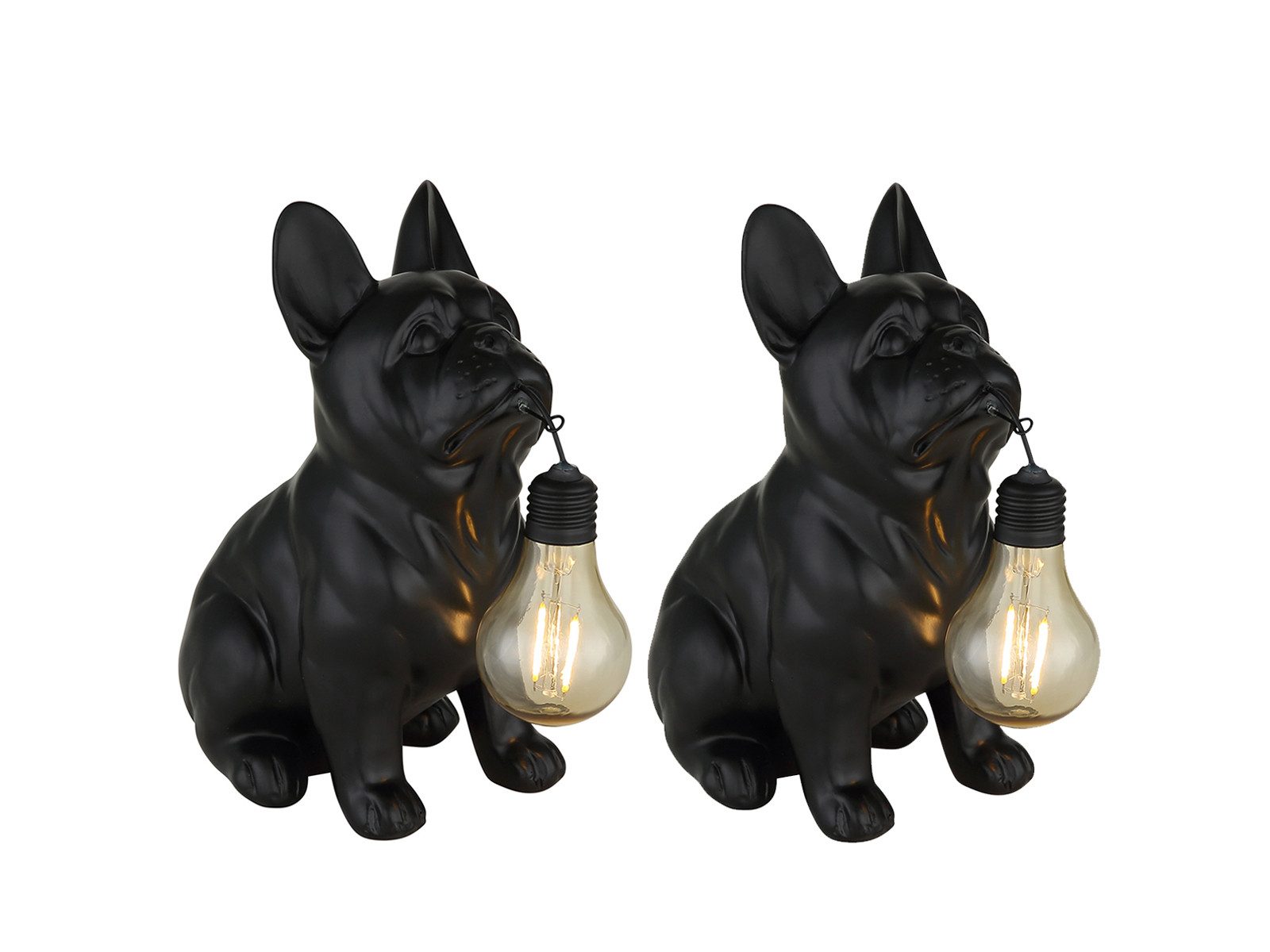 GLOBO LIGHTING LED Solarleuchte 2er Set Hundelampen Schwarz, Höhe 24,5cm, LED fest integriert, warmweiß, Ausgefallene Solarlicht-er für den Garten & Balkon Bulldoggen Schwarz