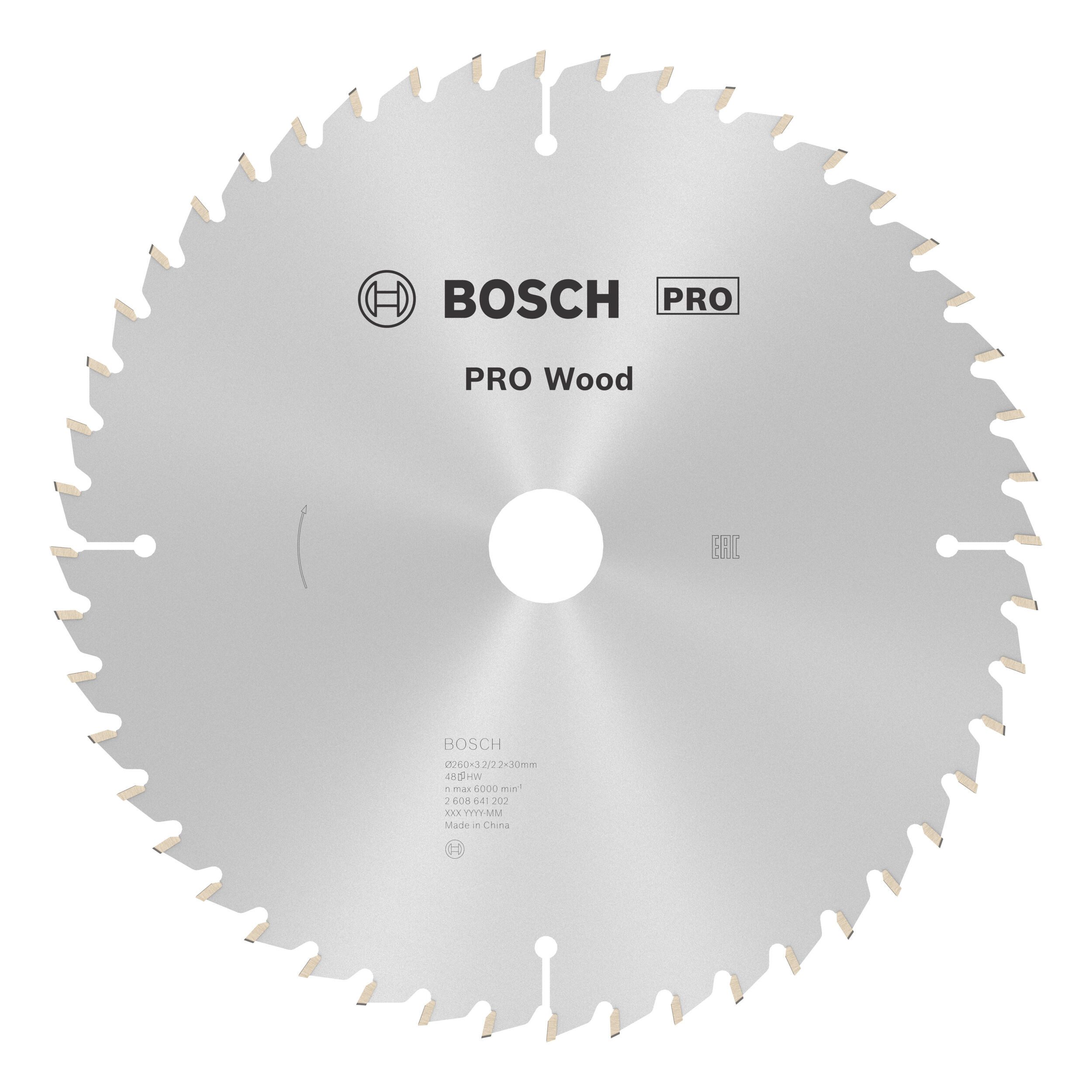 BOSCH Kreissägeblatt Pro Wood, 260 x 3,2 x 30 mm, 48 Zähne, für Netz-Kapp- und Gehrungssägen