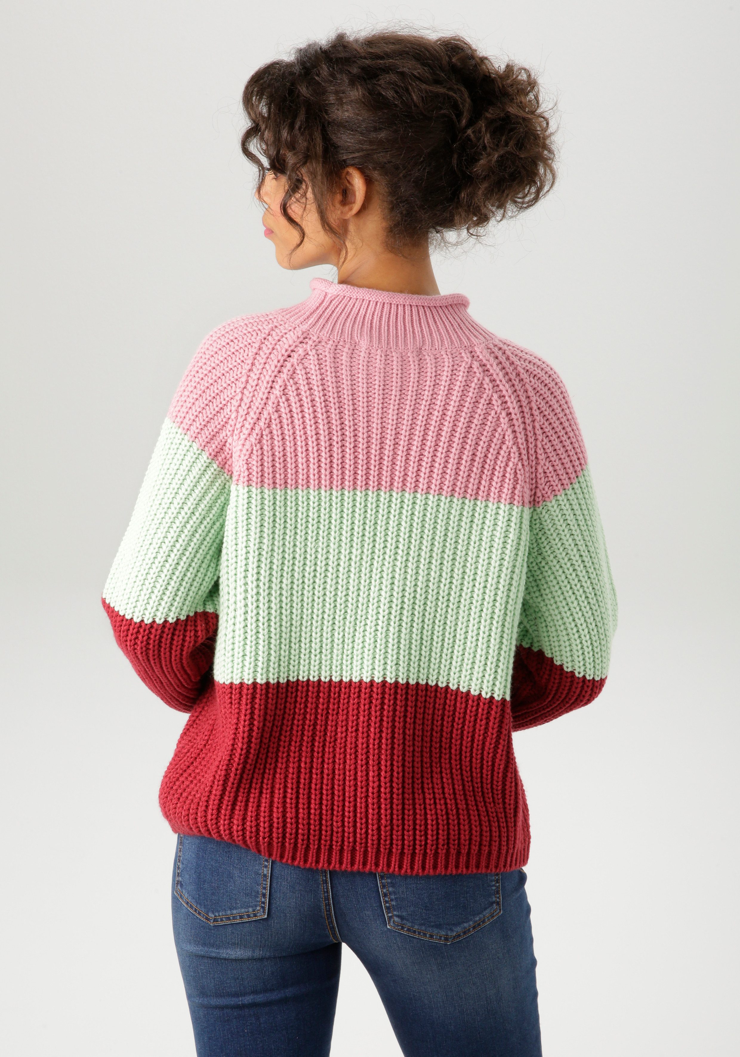 Aniston CASUAL Strickpullover im trendfarbigen Color-Blocking günstig online kaufen
