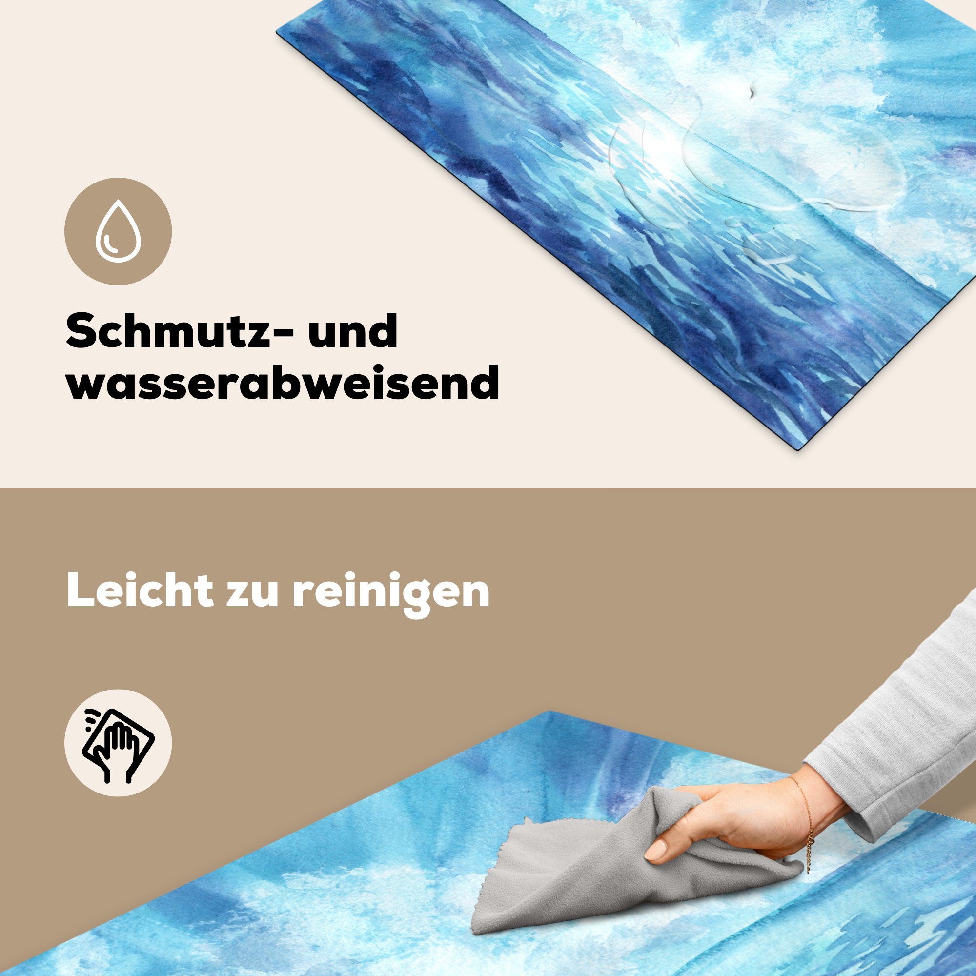 küche, (1 die Vinyl, für MuchoWow Schutz Induktionskochfeld Sonne, Herdblende-/Abdeckplatte - tlg), Himmel Ceranfeldabdeckung Meer - cm, 81x52