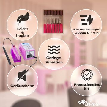Sina Beauty-Multigerät Elektrische Nagelfeile Pink, inkl. 6 tlg. Bit-und Mandrel-Set, Nagelfräser
