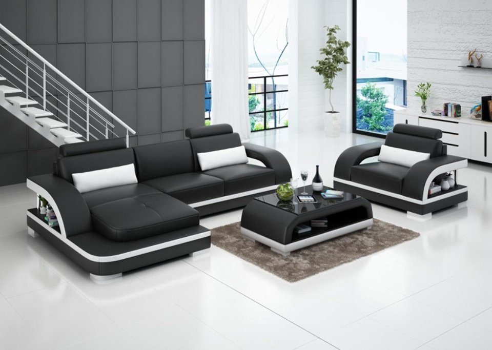 Ledersofa Garnitur Couch Ecksofa Sofa JVmoebel Modern Ecksofa, + Wohnlandschaft 1Sitzer