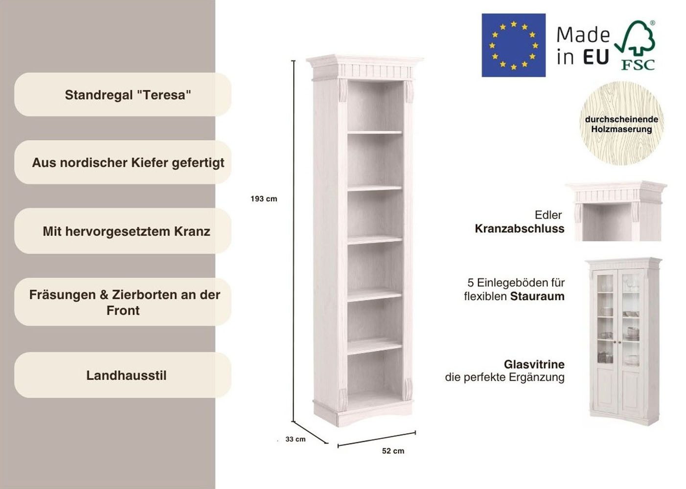 OTTO home Standregal Teresa, Höhe 193 cm, aus massiver Kiefer, FSC®