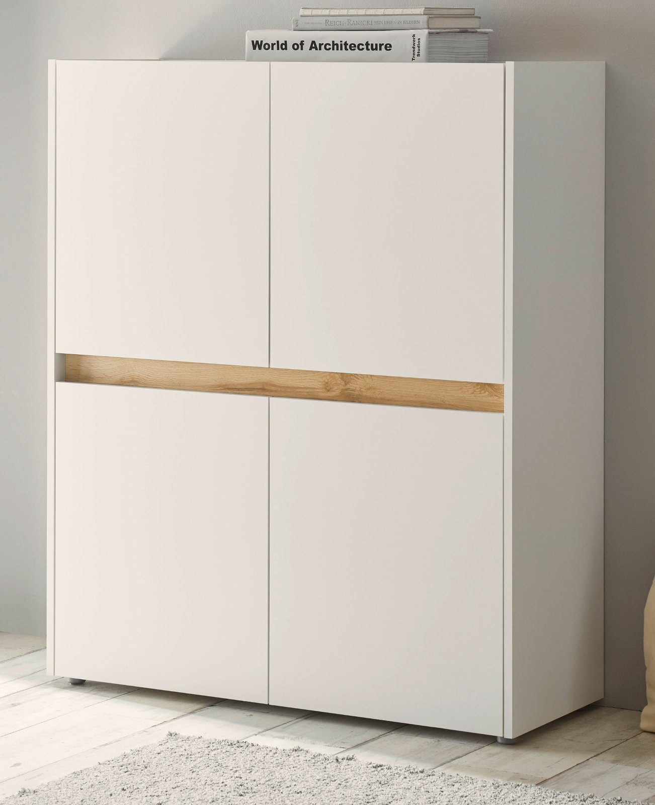 Furn.Design Highboard Center (Kommode in weiß mit Wotan Eiche, 100 x 120 cm), 8 Stauraumfächer 4-türig