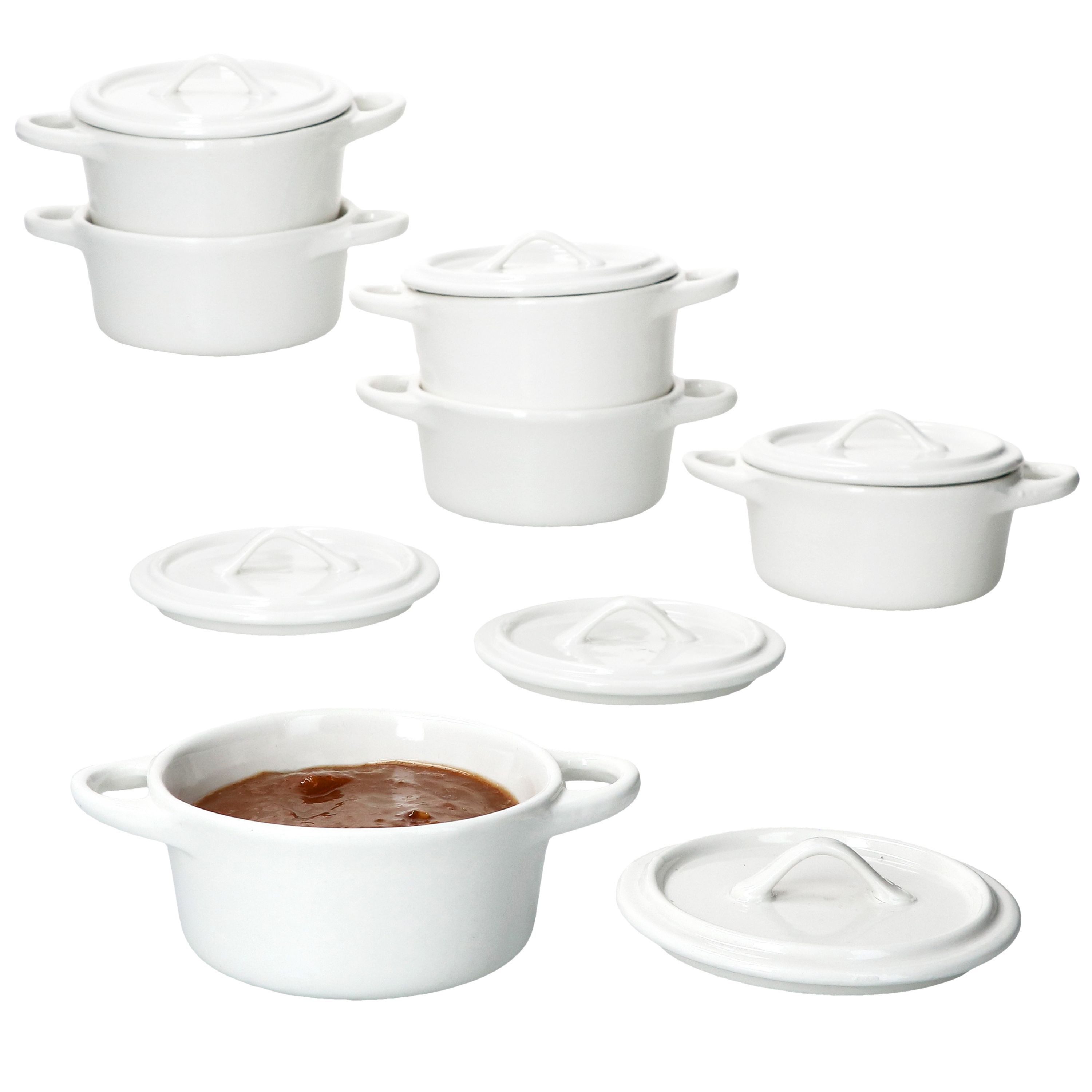 MamboCat Auflaufform MamboCat 6x CREME Mini-Cocotte 100ml Creme-Weiß Back-Form Mini-Topf, Steingut