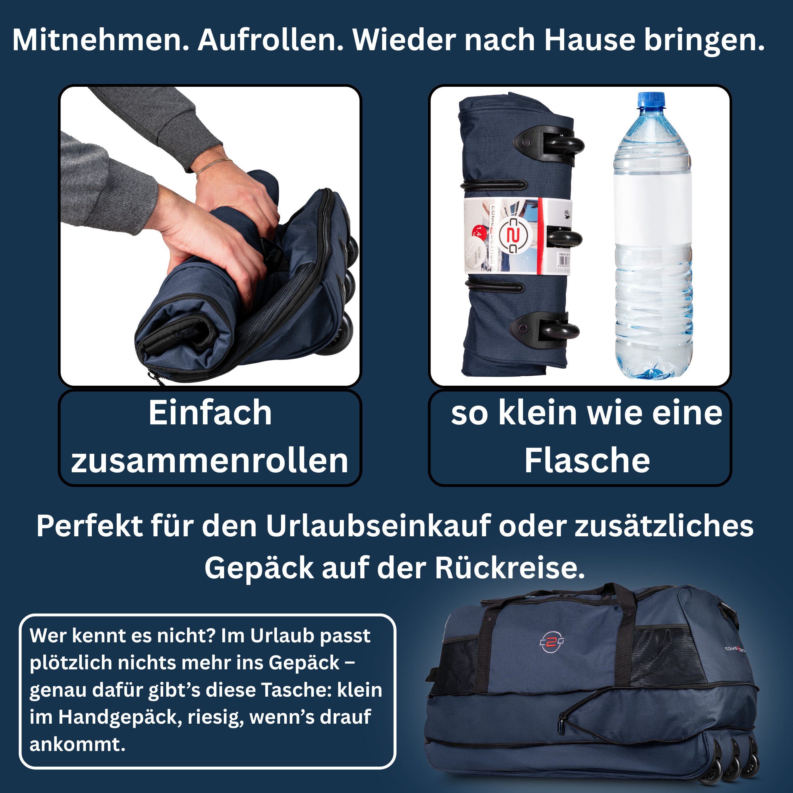 cocoono Reisetasche Faltbare Reisetasche mit Rollen 120 L – XXL Rolltasche günstig online kaufen