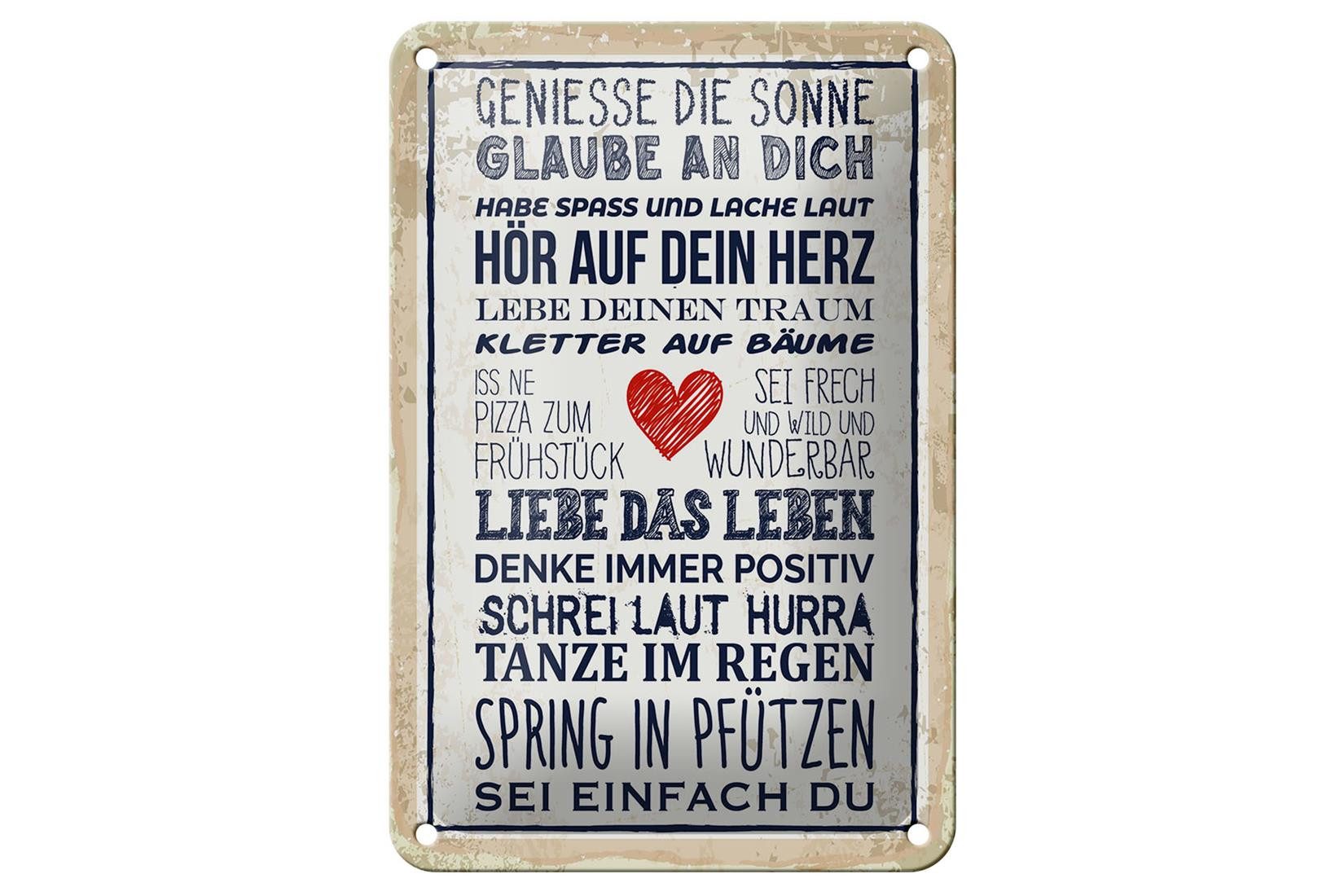 Femer GmbH Metallschild Spruch 12x18cm genieße die Sonne, (1 St), gewölbte Oberfläche, abgerundete Ecken, umgeschlagene Kanten