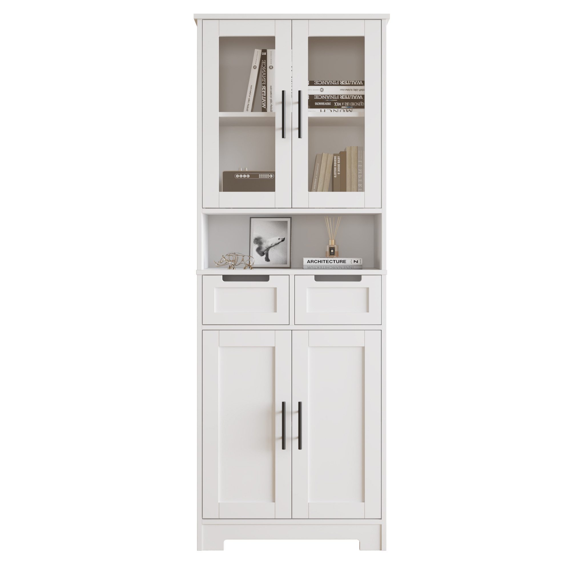 Karlhome Hochschrank Küchenschrank, Vorratsschrank mit 4 Türen und 2 Schubladen, Weiß (1-St) Schmaler Lagerschrank & Mehrzweckschrank, 60 x 30 x 170 cm