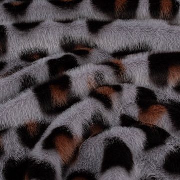 SCHÖNER LEBEN. Stoff Fellimitat Kunstfell kuschelweich Leopard grau schwarz braun 1,5m
