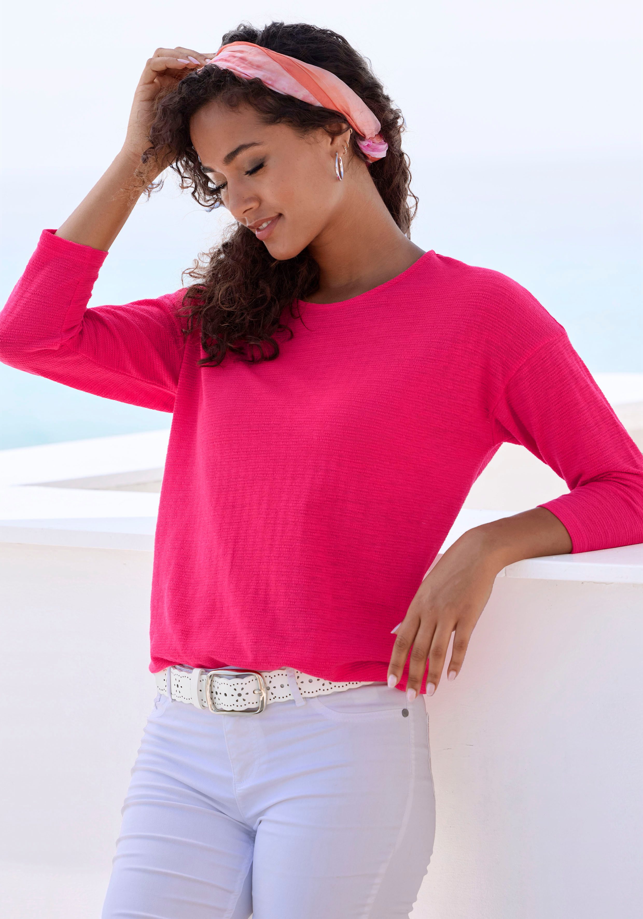 Vivance by Lascana Langarmshirt mit modischer Struktur aus bügelfreier, luftiger Qualität mit Baumwolle