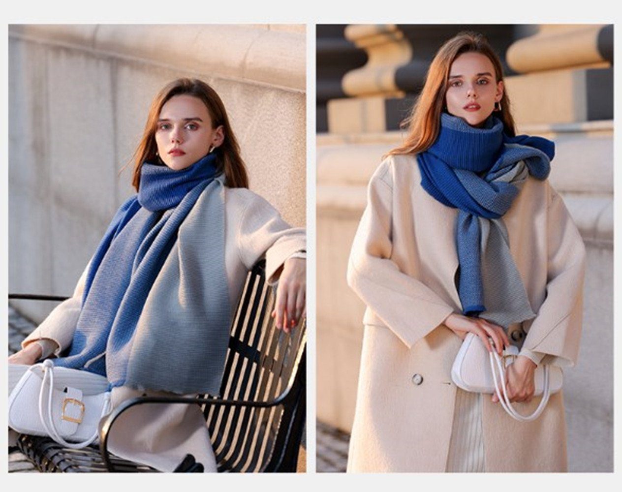 XDeer Modeschal Damen Winter Halstuch Poncho Frauen für verschiedenen Farben blue Linie,Damen Geschenk feine in Schal,XL Qualität, Schal zweiseitige