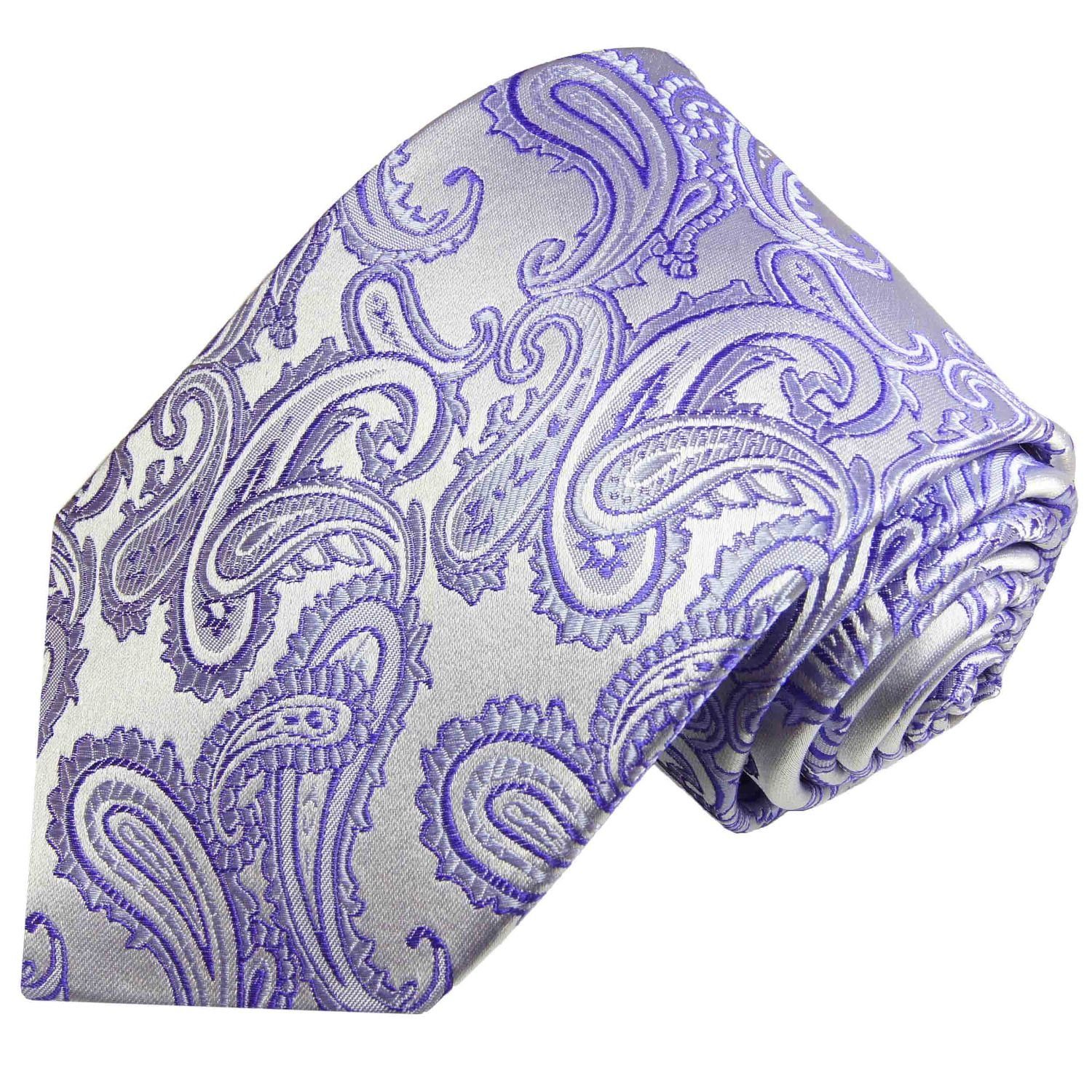 Paul Malone Krawatte Elegante Seidenkrawatte Herren Schlips paisley brokat 100% Seide Schmal (6cm), lila violett silber 996