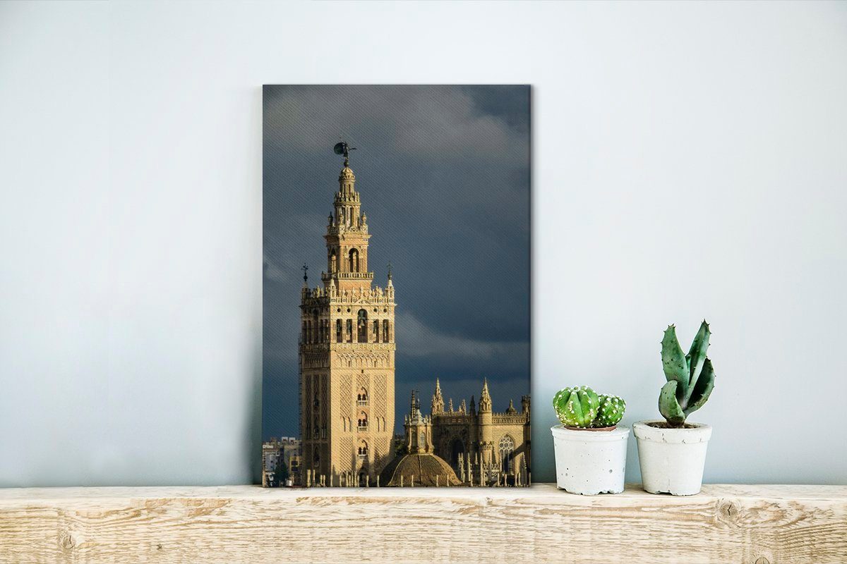 St), Kathedrale (1 Zackenaufhänger, Leinwandbild Sevilla Leinwandbild cm Gemälde, - fertig bespannt - OneMillionCanvasses® Himmel, 20x30 inkl.