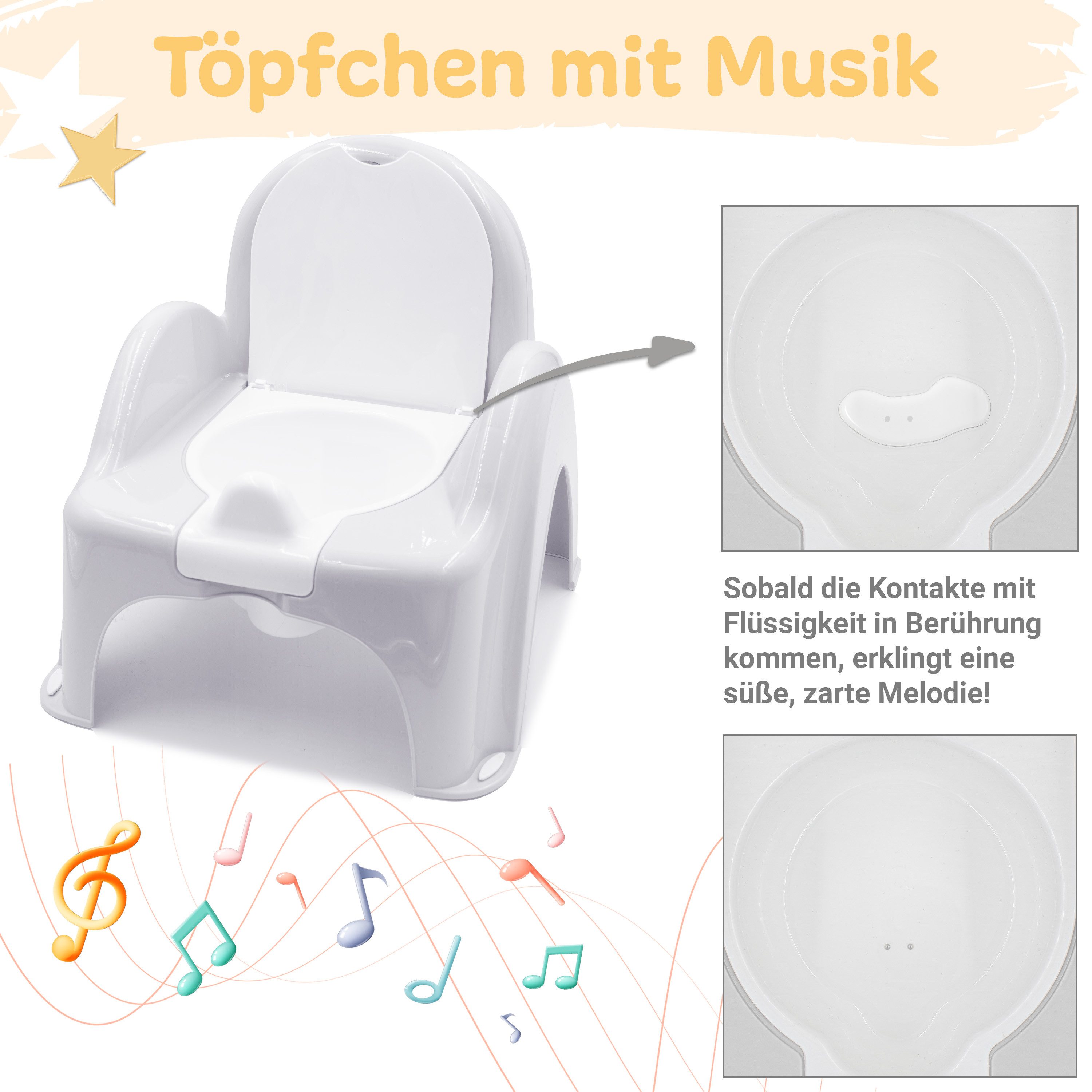 Babykajo Töpfchen mit Musik, (2-tlg), Kinder Töpfchen mit Anti-Rutsch Beschichtung und herausnehmbarem Topf