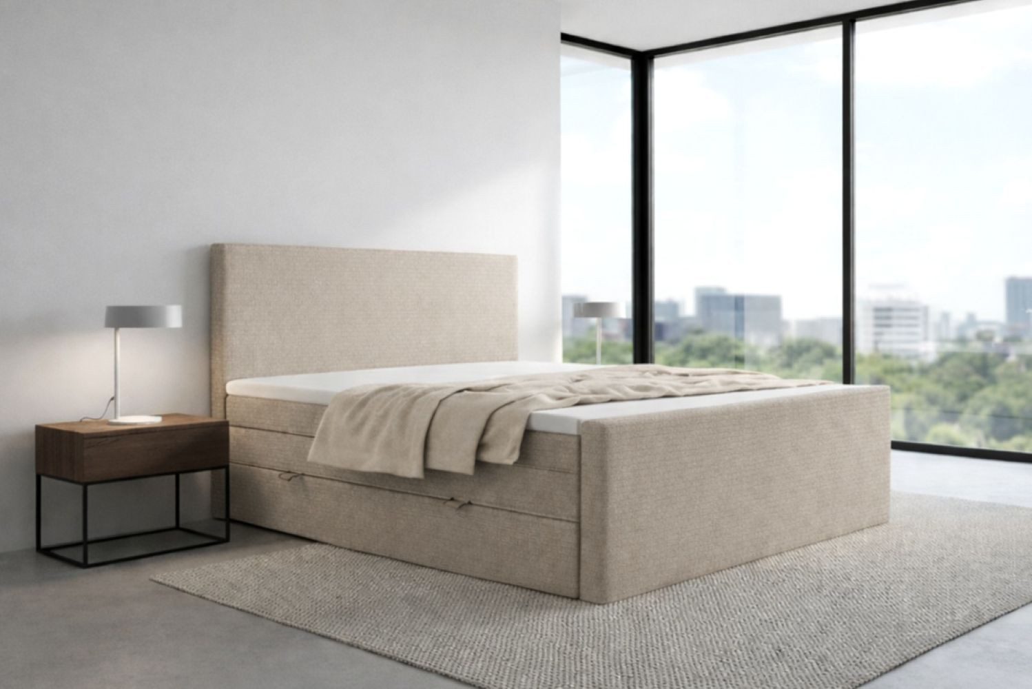 Labett Boxspringbett Bettkasten & Doppelmatratze Cordstoff POSETTO KING 180x200 200x200 (2 Bettkästen, Topper), Bonellfederkern- und Taschenfederkernmatratze