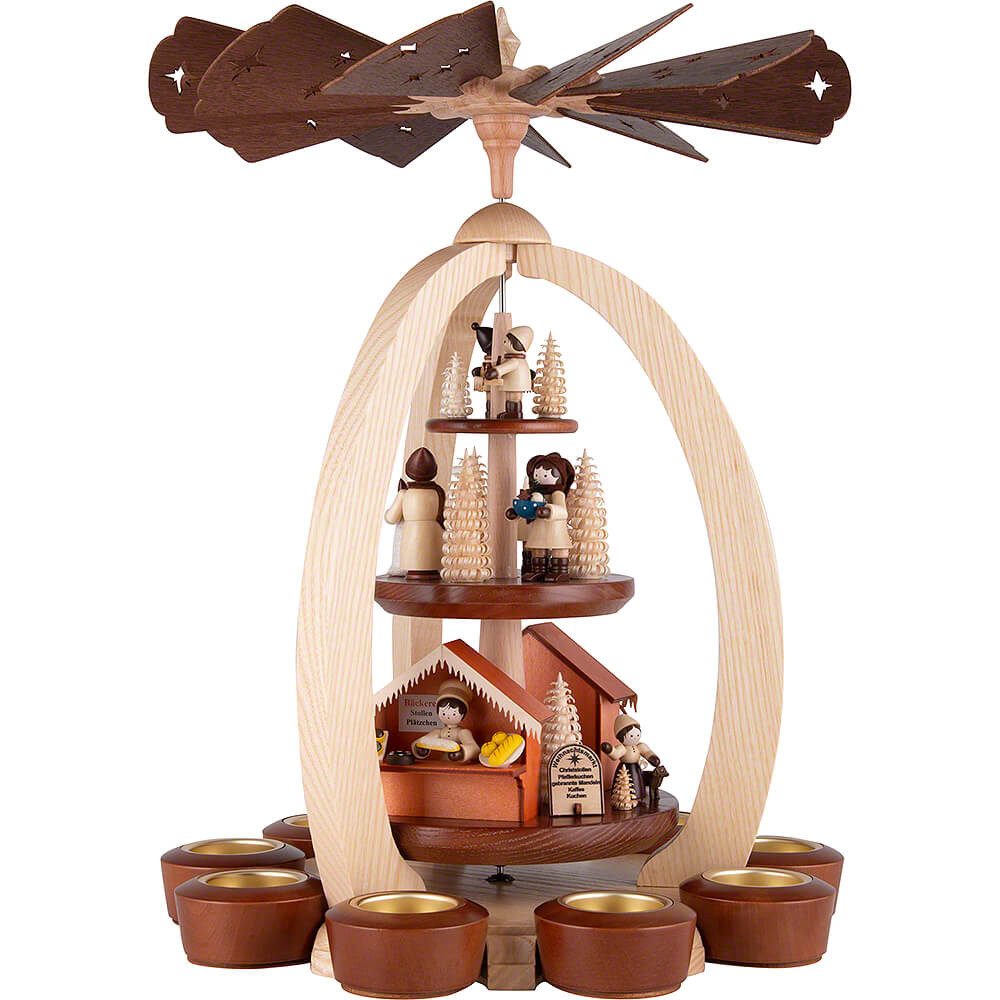 Erzgebirge-Palast Weihnachtspyramide 3-stöckige Pyramide Weihnachtsmarkt - Exklusiv (44cm) von Erzgebirge-P