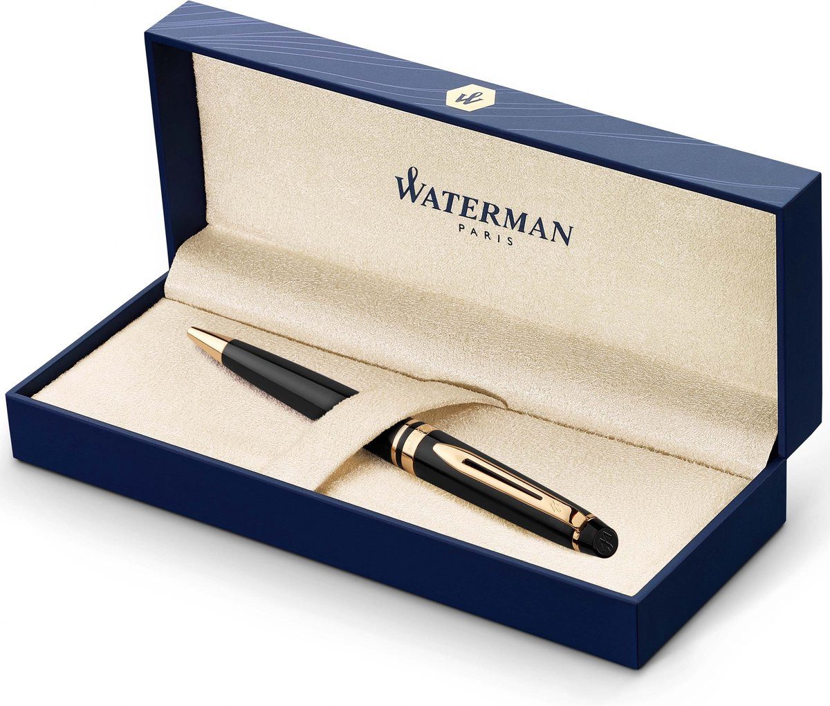 Waterman Kugelschreiber Expert-balpen schwarz, 23 Karat Gold-Akzent, Medium, blaue Tinte, (1-tlg), für Rechts- und Linkshänder