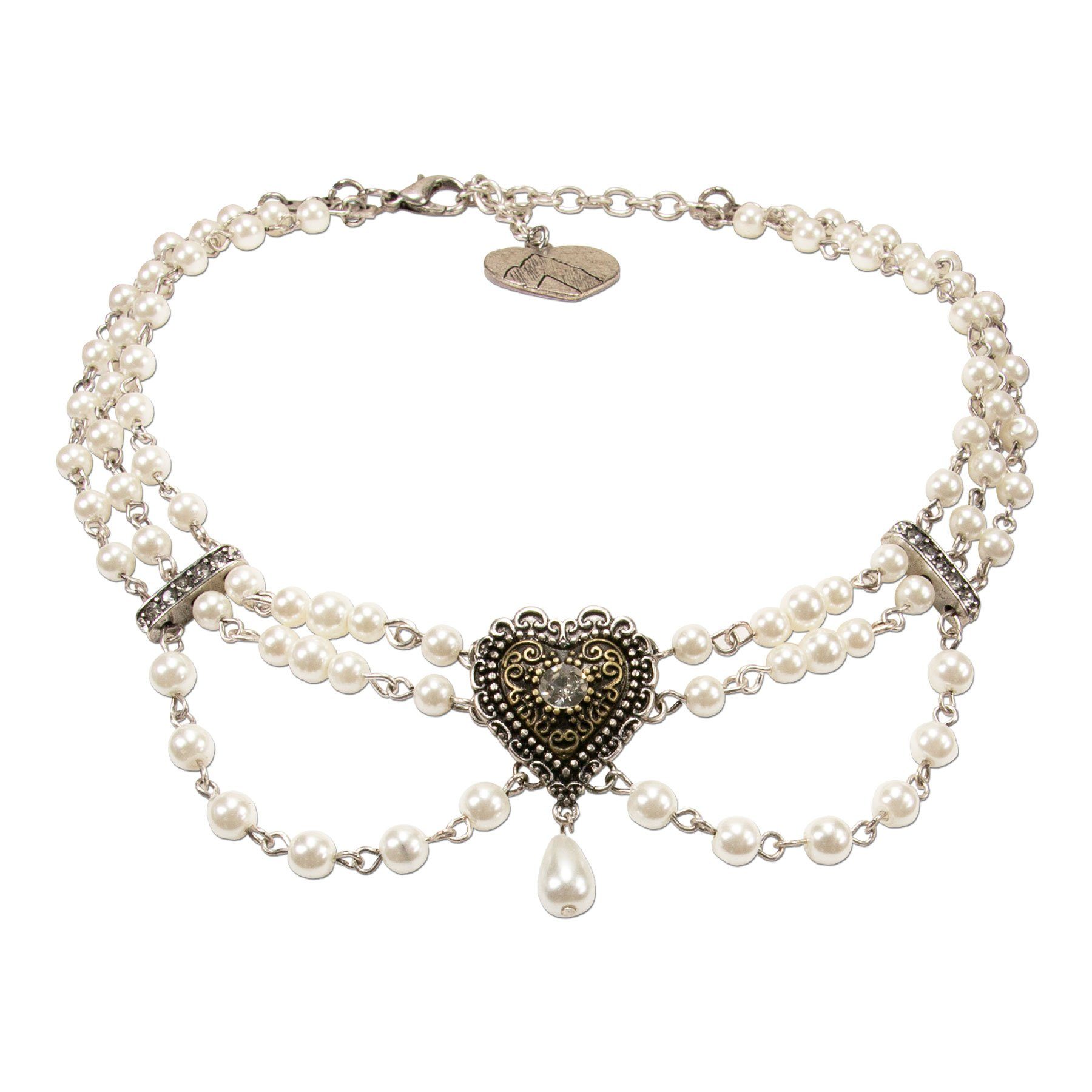 Alpenflüstern Collier Trachten-Perlen-Kropfkette Trachtenherz (creme-weiß), - elegante Trachtenkette - nostalgischer Damen-Trachtenschmuck, Dirndl