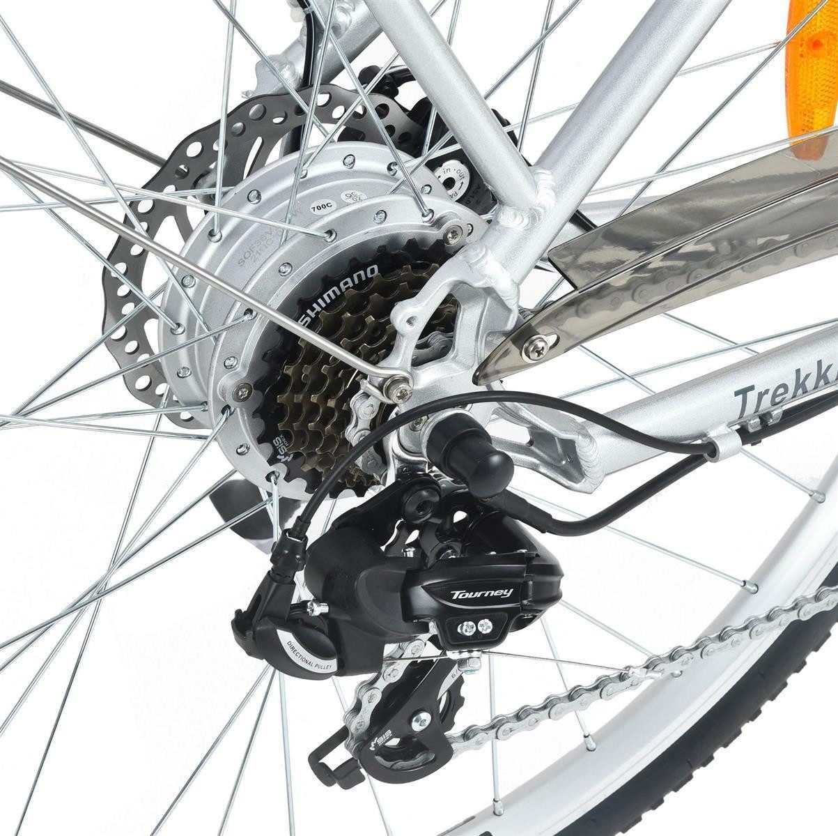 smartEC E-Bike Trekkingrad E-Trekkingrad Trek-28D E-Bike 28 Zoll Schwarz, 7 Gang Shimano Tourney Schaltwerk, Kettenschaltung, Hinterrad-Nabenmotor, 468.00 Wh, (1 Paket, 6 tlg., Akku mit Ladegerät), Unterstützung 25 km/h Scheibenbremse 90km Reichweite Anfahrhilfe StVZO
