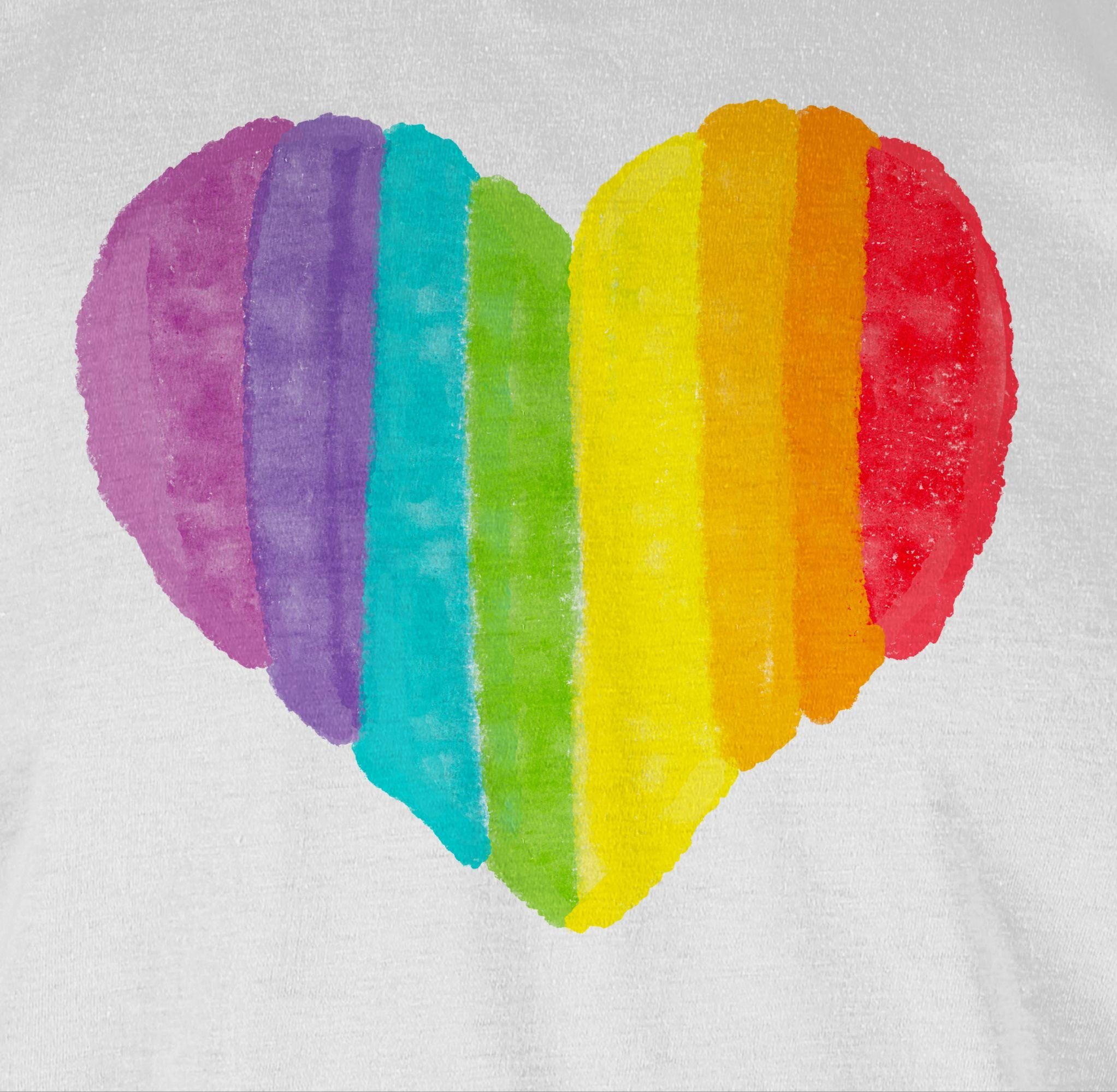 Kleidung LGBT Weiß T-Shirt Regenbogen Herz Shirtracer 02
