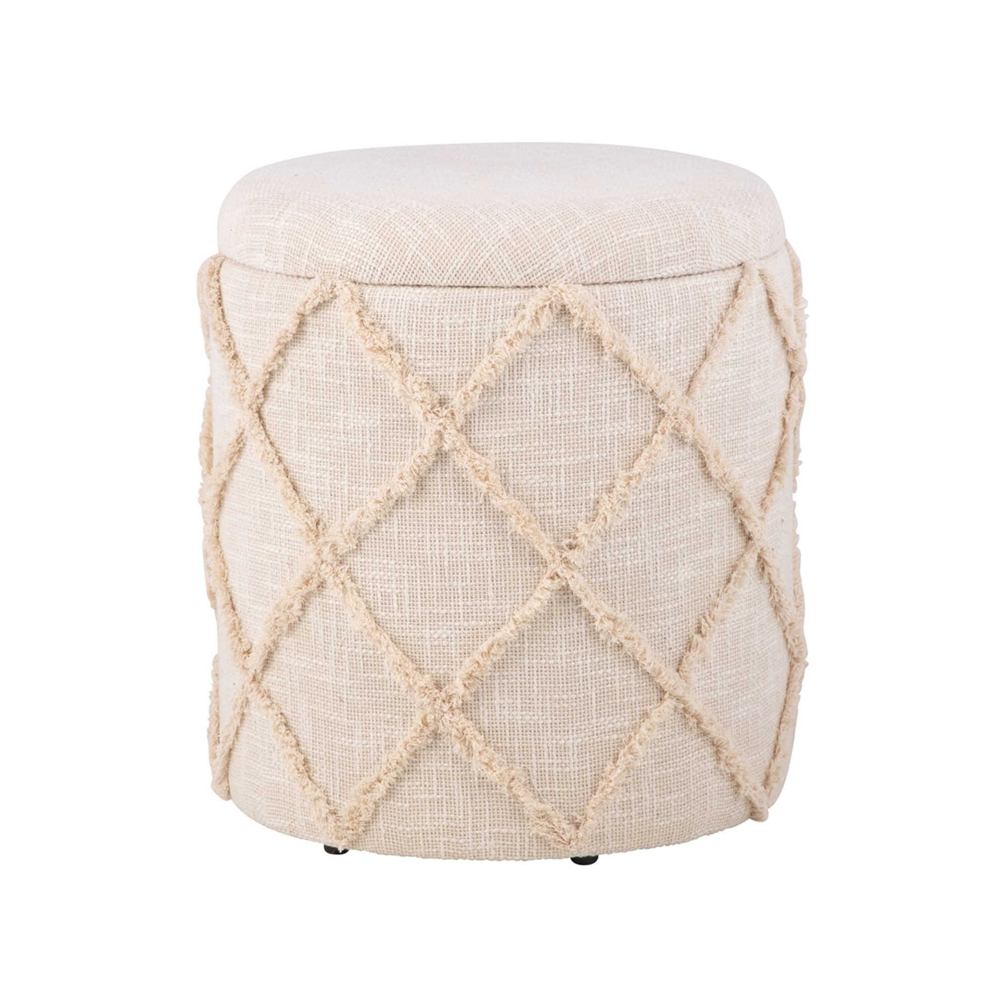 FINEBUY Stauraumhocker FB111047 (Stoff 40 cm, Табурети mit Stauraum Rund Modern), Dekohocker Creme Baumwolle, Стільці Gepolstert