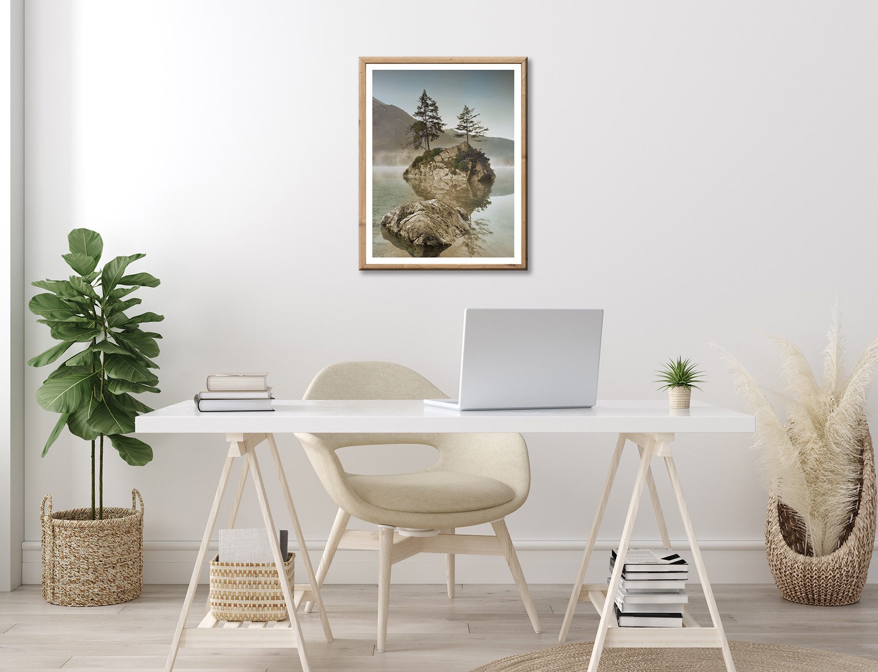 Bönninghoff Bild mit Rahmen Wandbild gerahmt INSEL IM SEE 40x50 cm – Natur Wandbild beruhigend, Bäume, Felsen, Landschaft, Natur, See, Seebilder (1 St), mit dek – Bild 5 von 5
