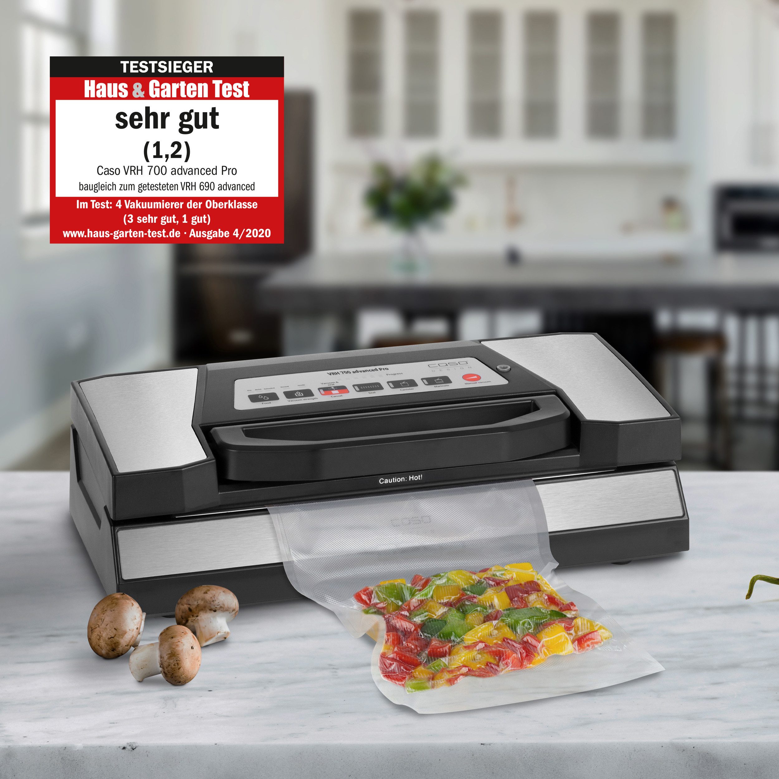 Caso Vakuumierer VRH 700 advanced Pro, Rollenbreite 2,5 cm, 130W, Inkl. 1 Rolle 20 x 300 cm, 1 Rolle 28 x 300 cm