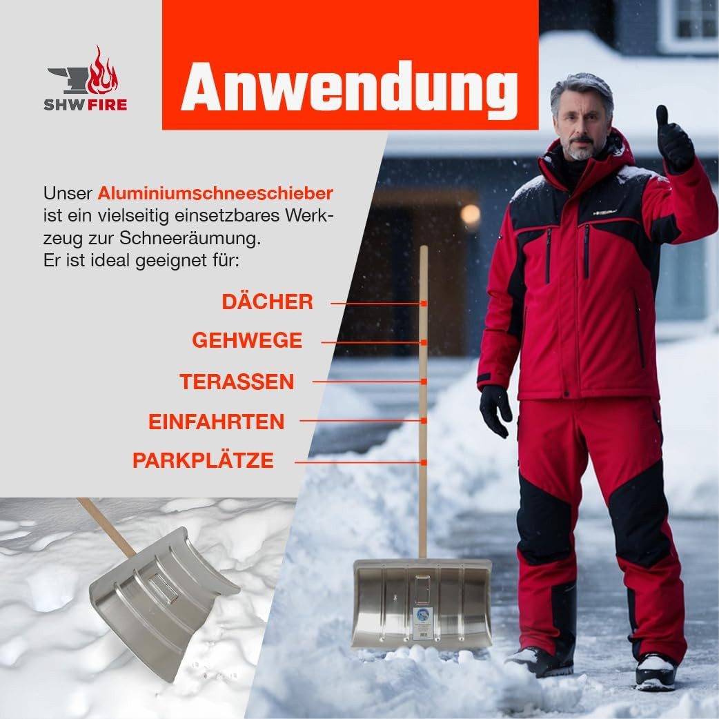 SHW Schneeschieber SHW Schneeschieber-Aluminium mit Aluminiumkante und Holzstiel