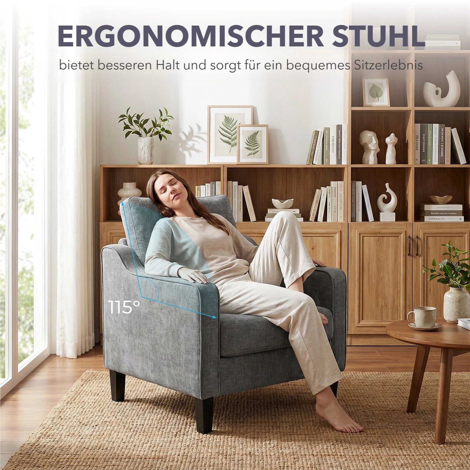 TLGREEN Loungesessel Accent Sessel mit Kissen,Polstersessel – 75×71×90 cm (Bequemes Einzelsitz-sofa),Lesesessel bequem, fur Wohnzimmer, Büro & Wohnung,Apartment – Bild 5 von 5