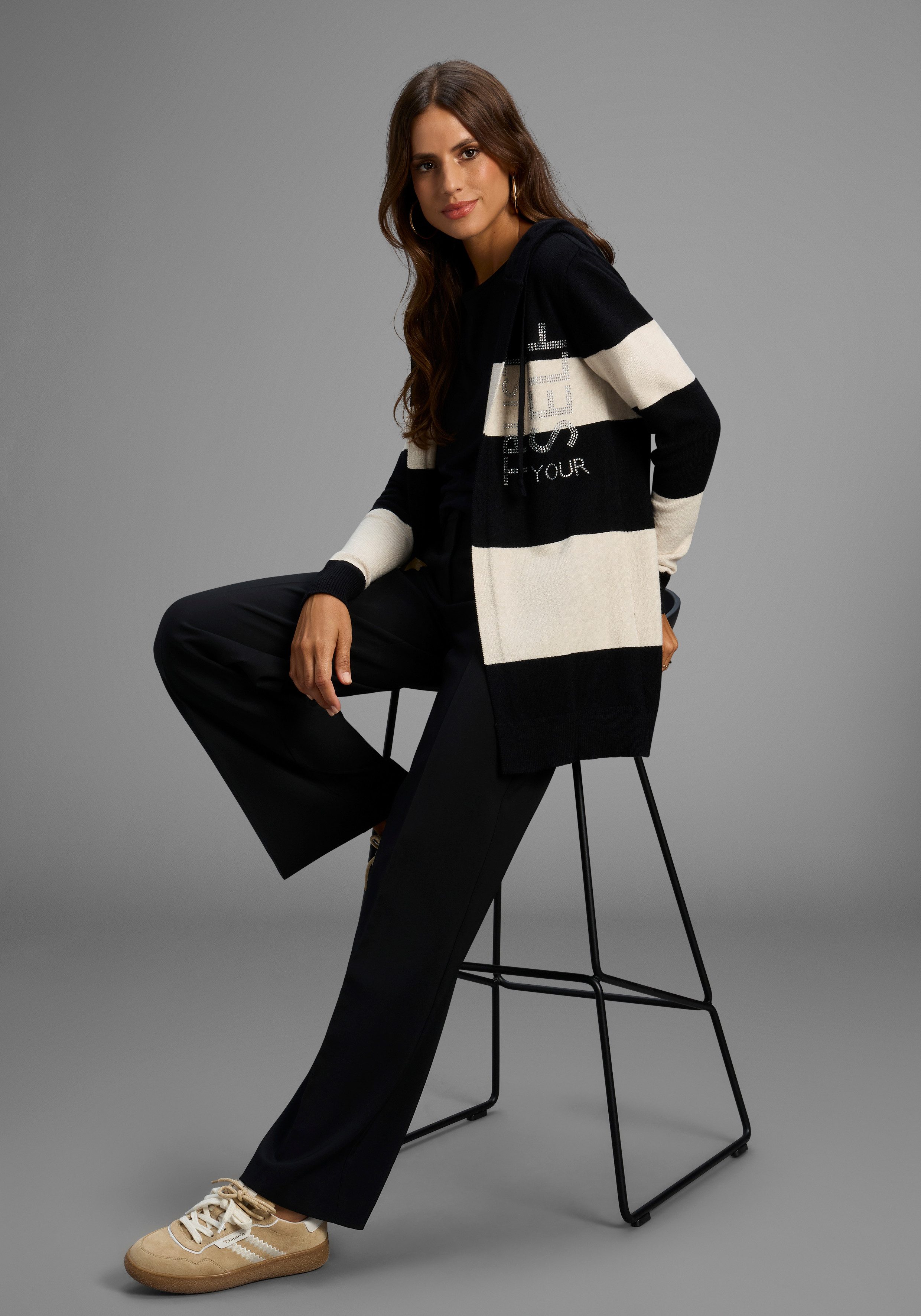 Laura Scott Kapuzenstrickjacke mit Streifen und günstig online kaufen
