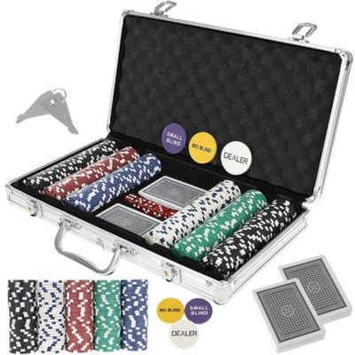 ISO TRADE Sammelkarte Poker Set mit 300 Chips, Aluminiumgehäuse Texas Strong Holdem Blackjack Spielpaket