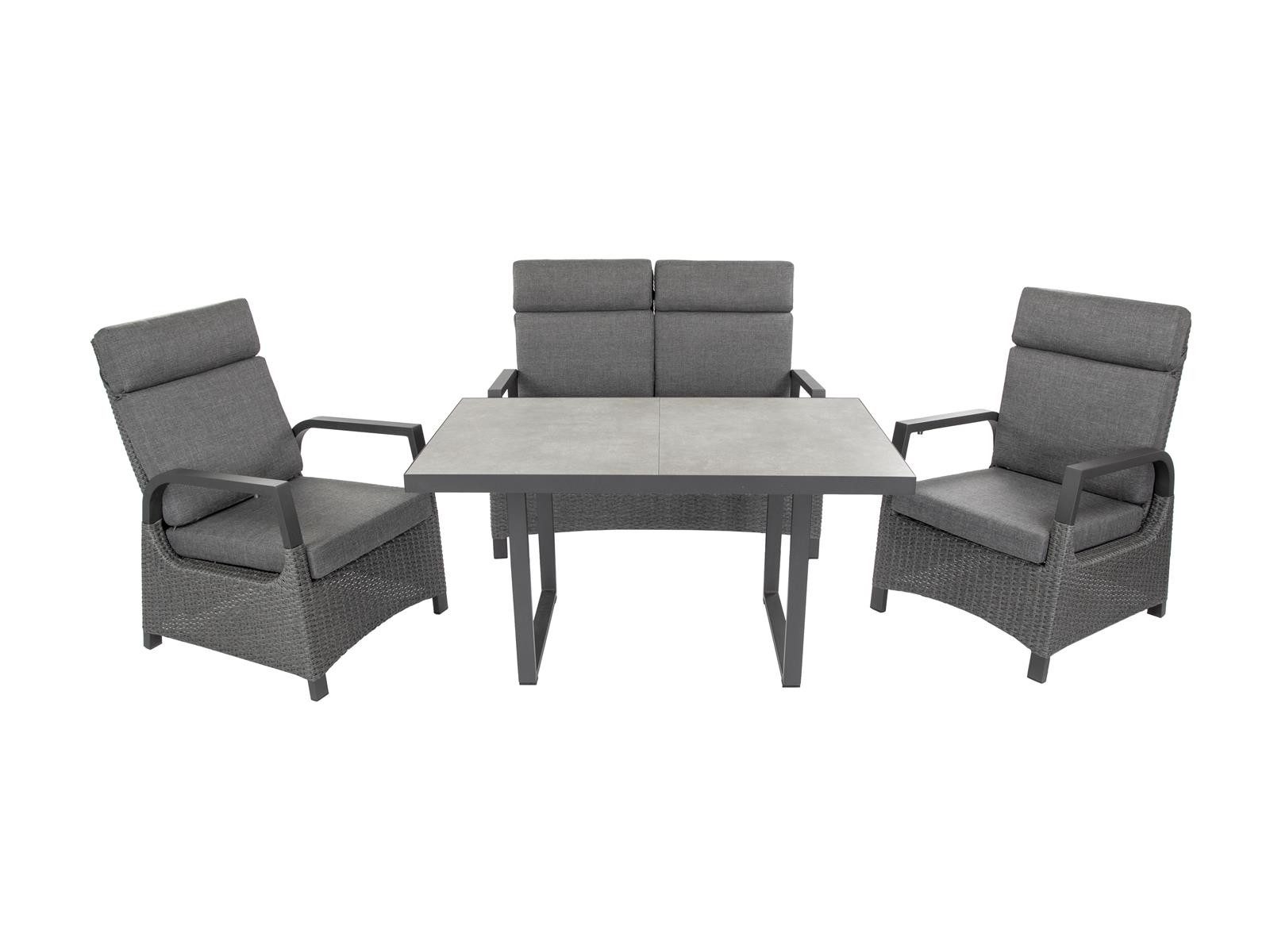 bellavista - Home&Garden® Gartenlounge-Set »Orlando« Gartenmöbel Set Alu Garnitur Outdoor Gruppe Essgruppe, (Set, 4-tlg., 1x 2-Sitzer Sofa, 2x Sessel, 1x Tisch, inkl. Auflagen), grau, Aluminium, für 4 Personen, wetterfest - Garten, Terrasse, Balkon