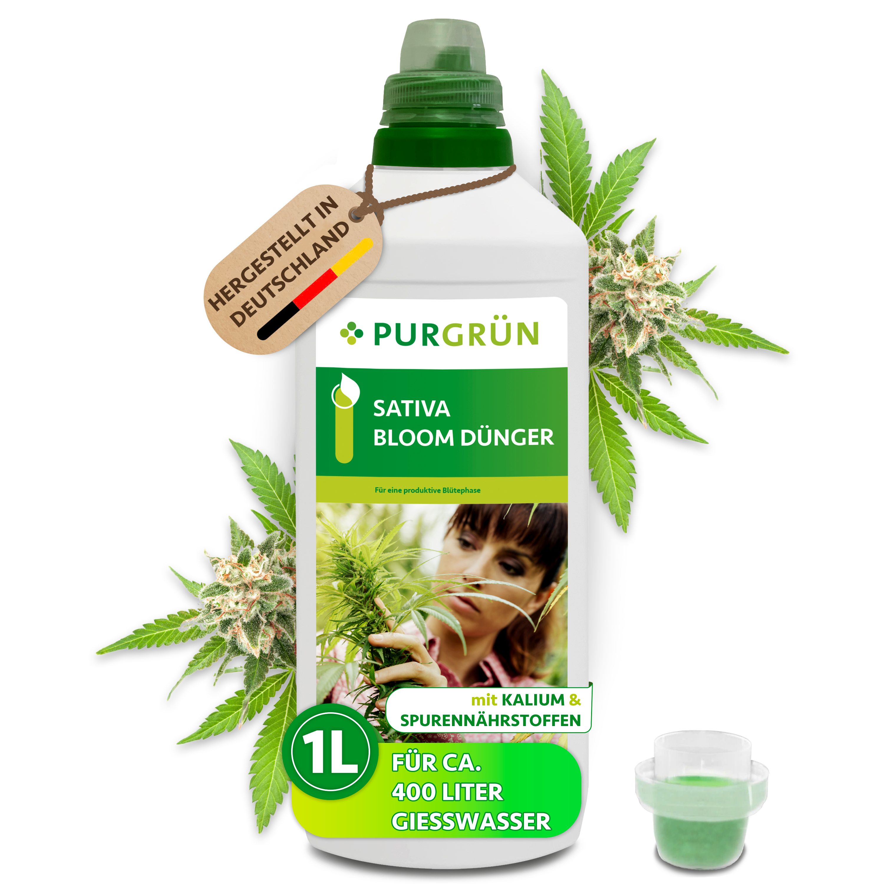 Purgrün Pflanzendünger Sativa Bloom Dünger, NPK 3+5+7, für Blütephase, 1L, Flüssigdünger, 1-St., 1 Liter