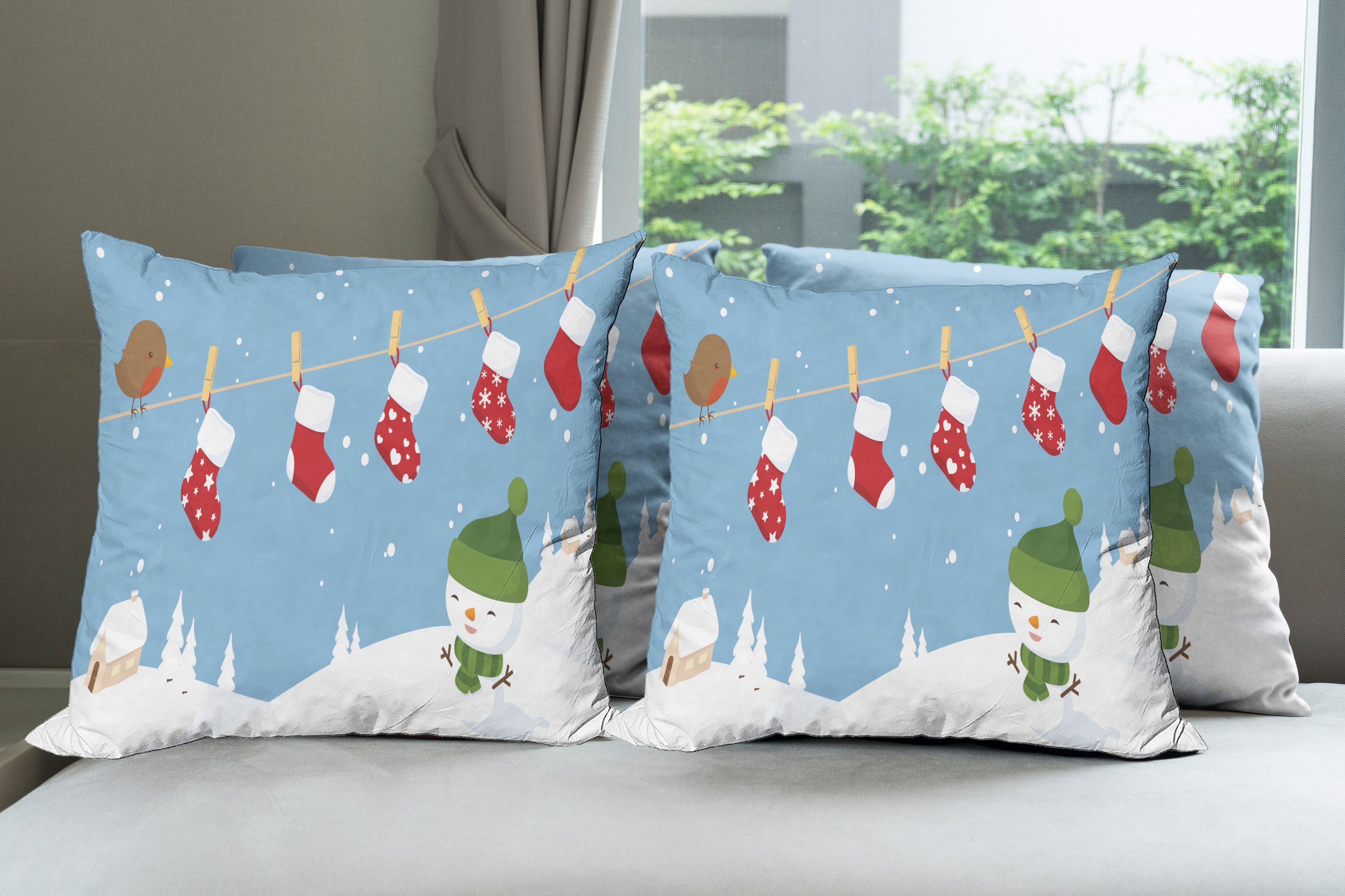 (4 Digitaldruck, Socken Accent Abakuhaus Kissenbezüge Hanging Stück), Vogel Doppelseitiger Modern Weihnachten