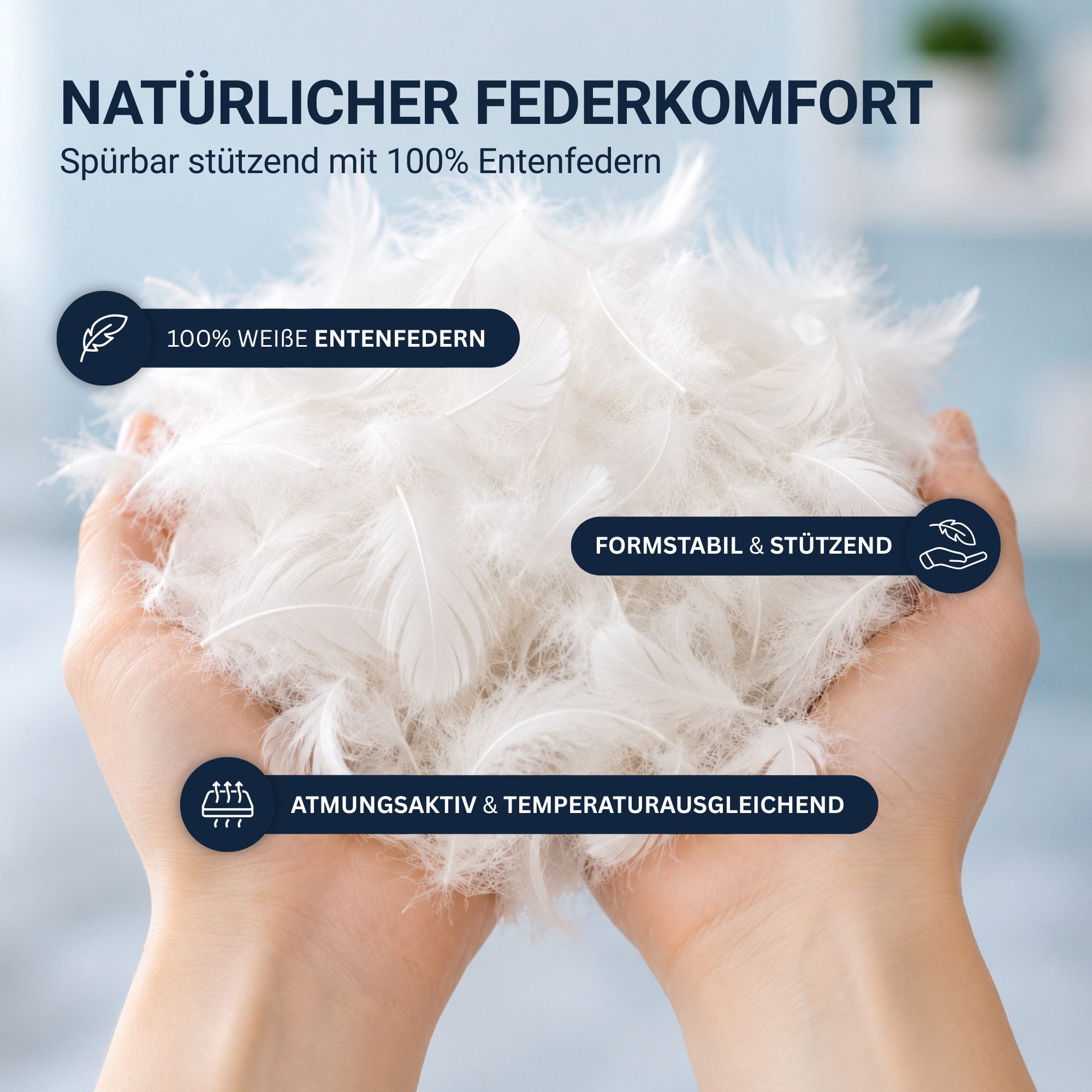 Bestlivings Federkissen Innenkissen für Deko und Schlafzimmer, Füllung: 100% Federn, Bezug: Baumwolle, 4er-Set, hochwertig verarbeitet, atmungsaktiv, formstabil, 40°C waschbar