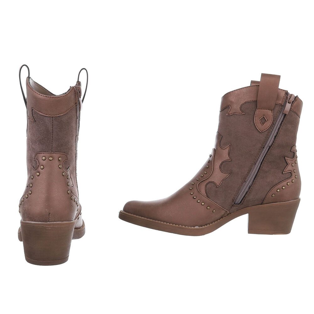Ital-Design Damen Cowboyboots Western Westernstiefelette (88577309) Blockabsatz Stiefeletten in Braun