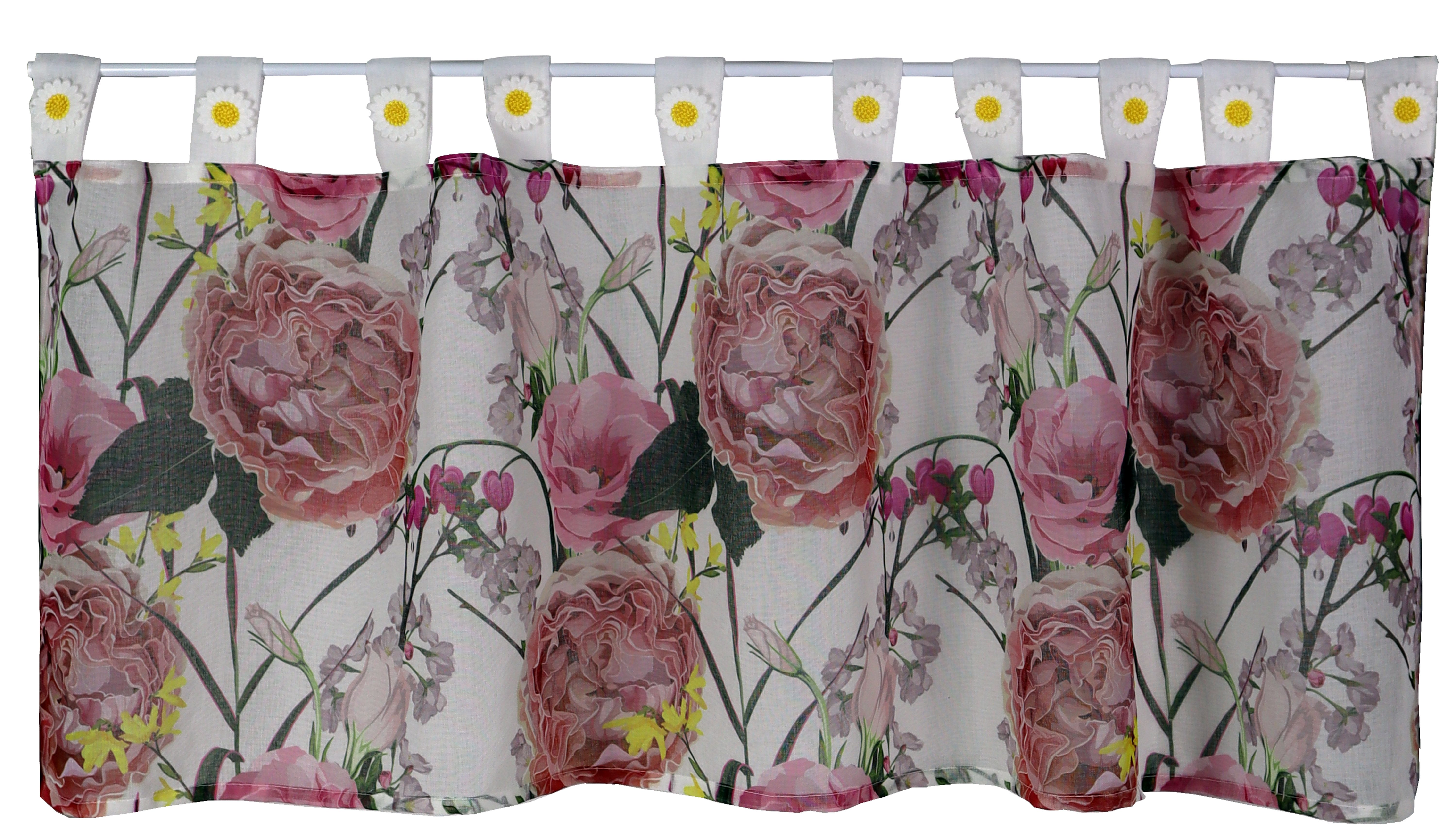 EXPERIENCE Scheibengardine Bistrogardine Blumen Rosa Grün 48x140 cm, Voile bedruckt transparent (1 St), Schlaufe, transparent, bedruckt