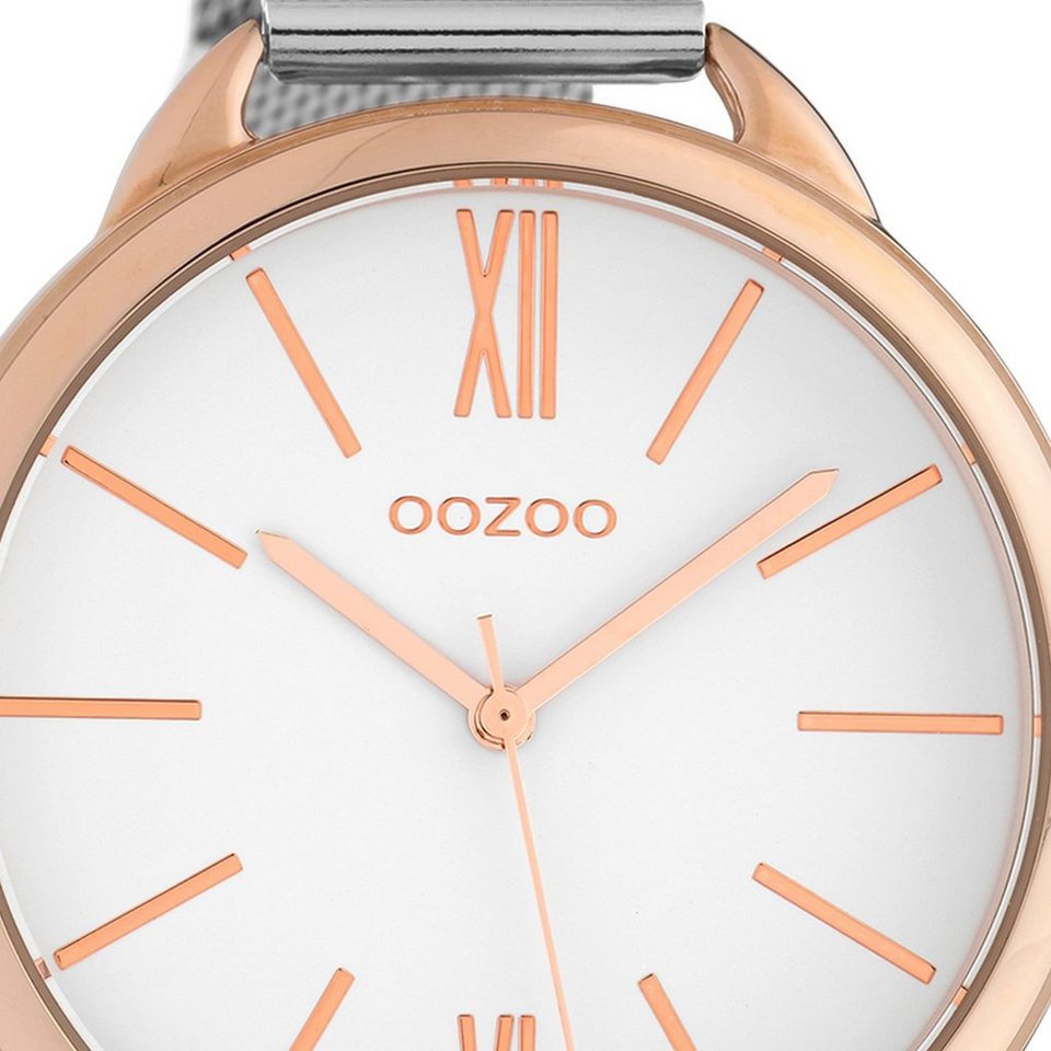 OOZOO Quarzuhr Oozoo Damen Armbanduhr, Damenuhr rund, groß (ca. 44mm)  Edelstahlarmband, Fashion-Style