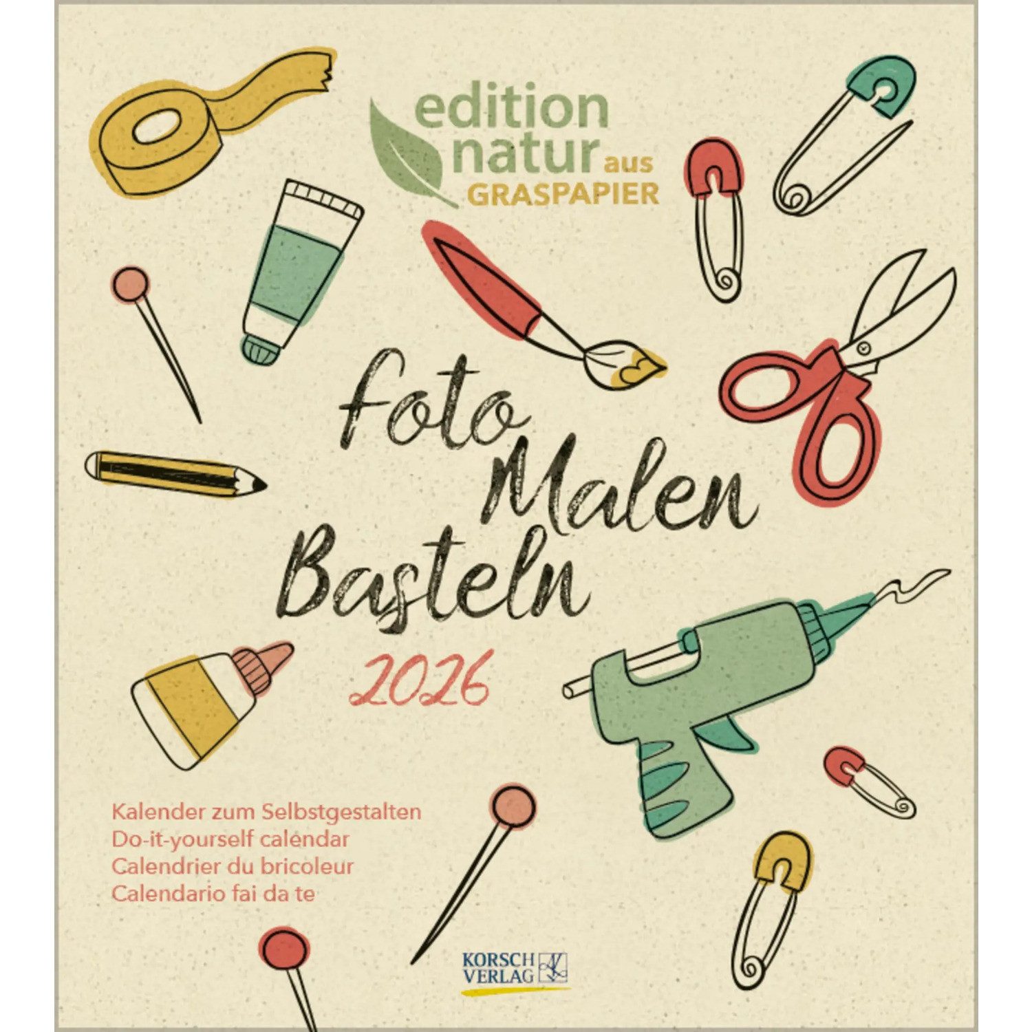Korsch Verlag Wandkalender Foto-Malen-Basteln Bastelkalender Graspapier 2026