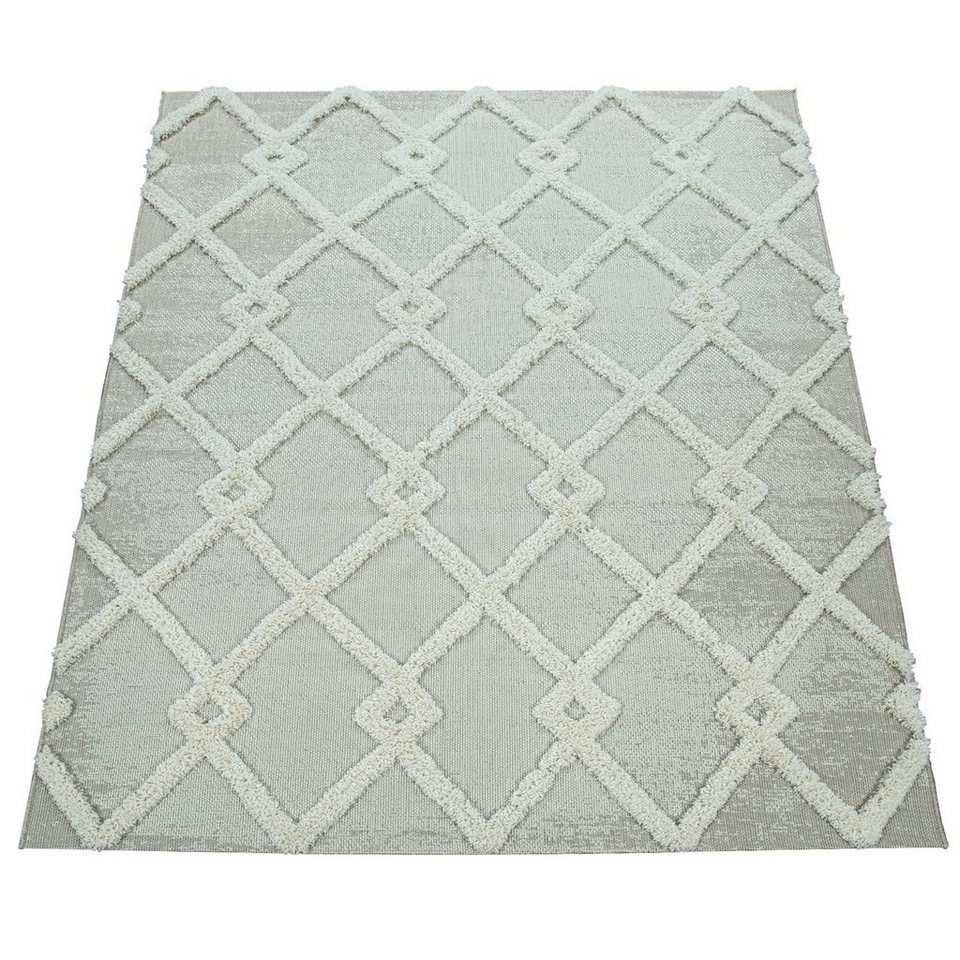 Teppich Eupen 473, Paco Home, rechteckig, Höhe: 22 mm, Hoch-Tief-Struktur,  Rauten Motiv, In- und Outdoor geeignet, 100 % Polypropylen