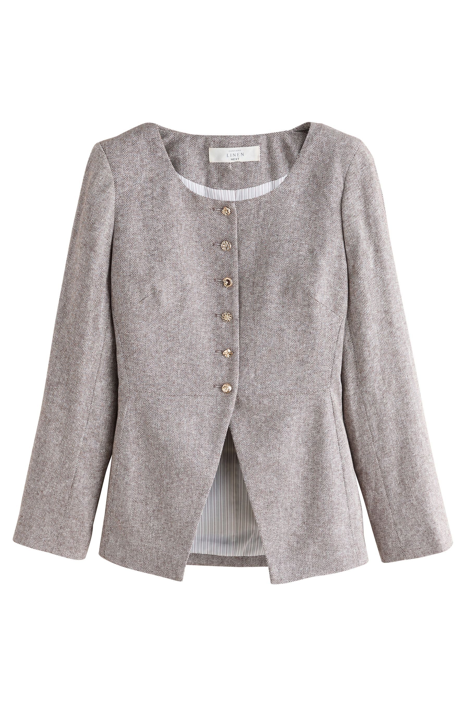 Next Jackenblazer Fischgrät-Jacke ohne Kragen, Kurzgröße (1-tlg) günstig online kaufen