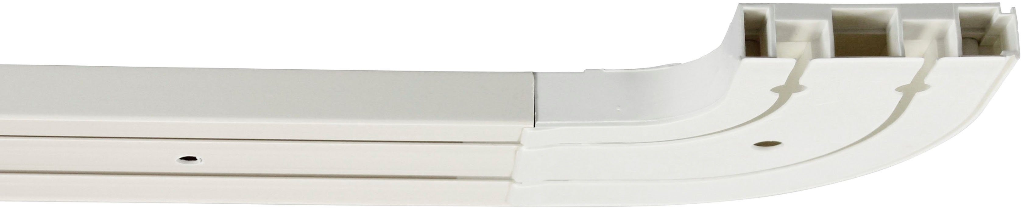 Gardinenschiene Kunststoffschiene CREDO, GARESA, 2-läufig, Wunschmaßlänge, mit Bohren, verschraubt, seitlich mit Rundbögen (kein Spalt zwischen Vorhang und Wand)