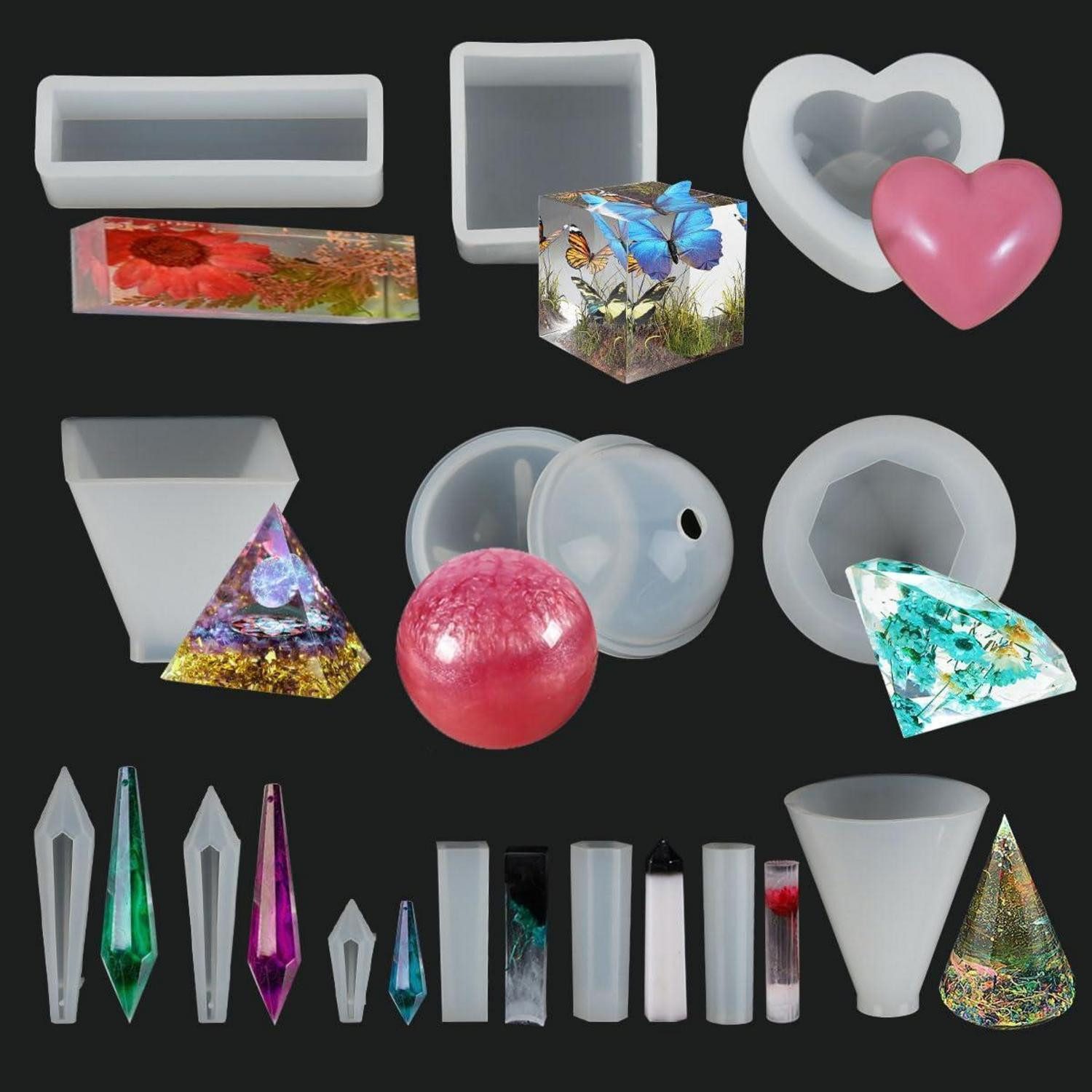 LuxusKollektion Silikonform Epoxidharz Formen Set 13tlg. verschiedene Formen, (13-tlg)