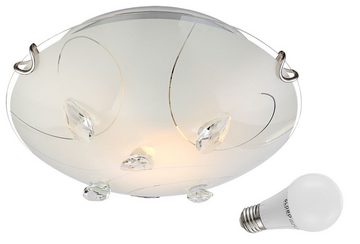 etc-shop LED Deckenleuchte, Leuchtmittel inklusive, Warmweiß, 7 Watt LED Design Decken Leuchte Glas Muster Lampe Kristalle klar-